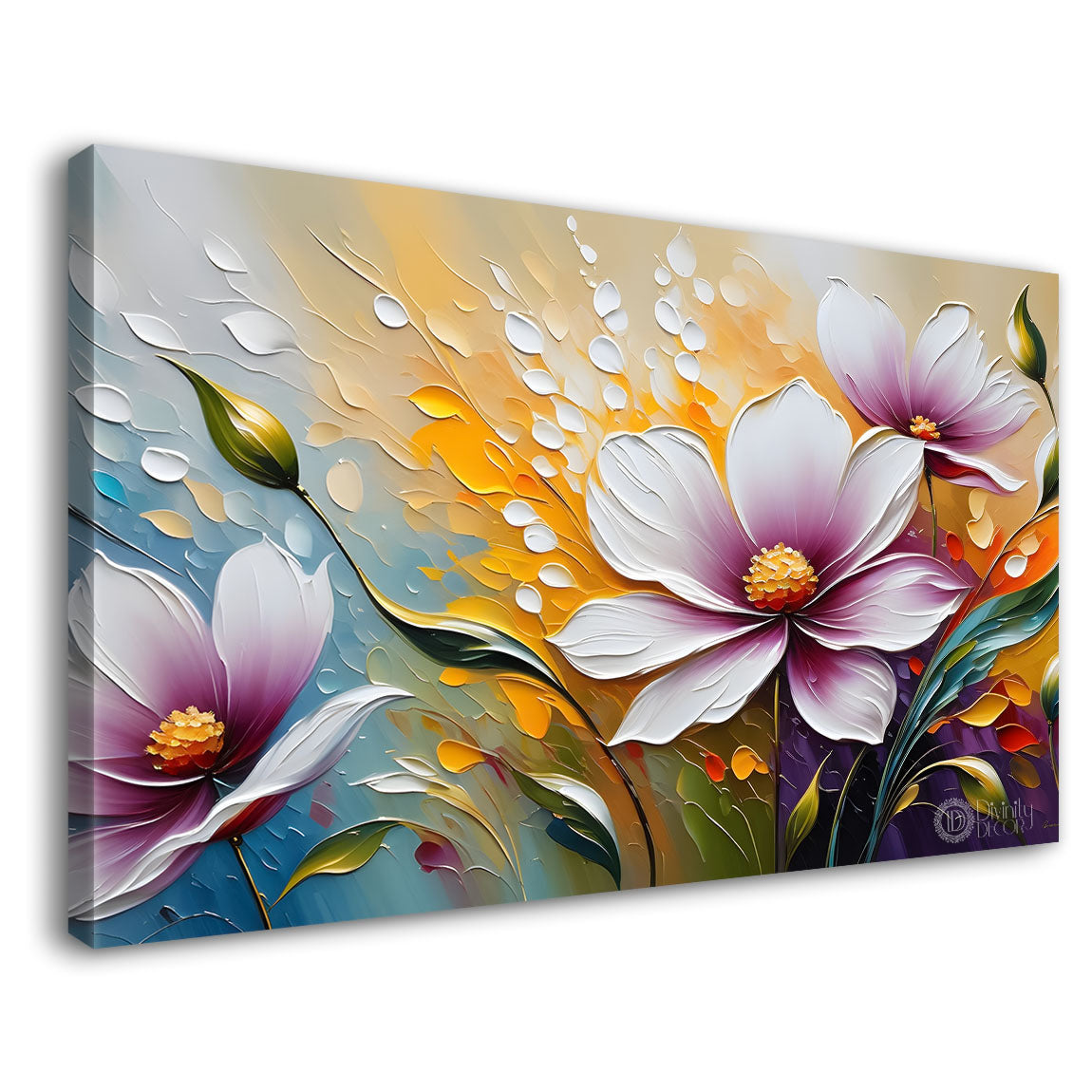 Purple flowers with light background canvas painting- Flower-328