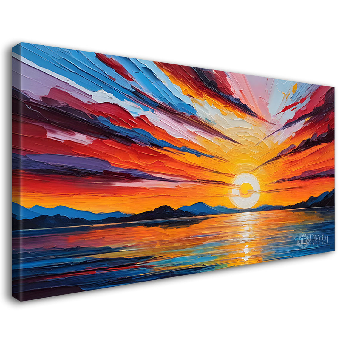 Mountains with sunset and river painting Canvas Painting - Nature Art -328