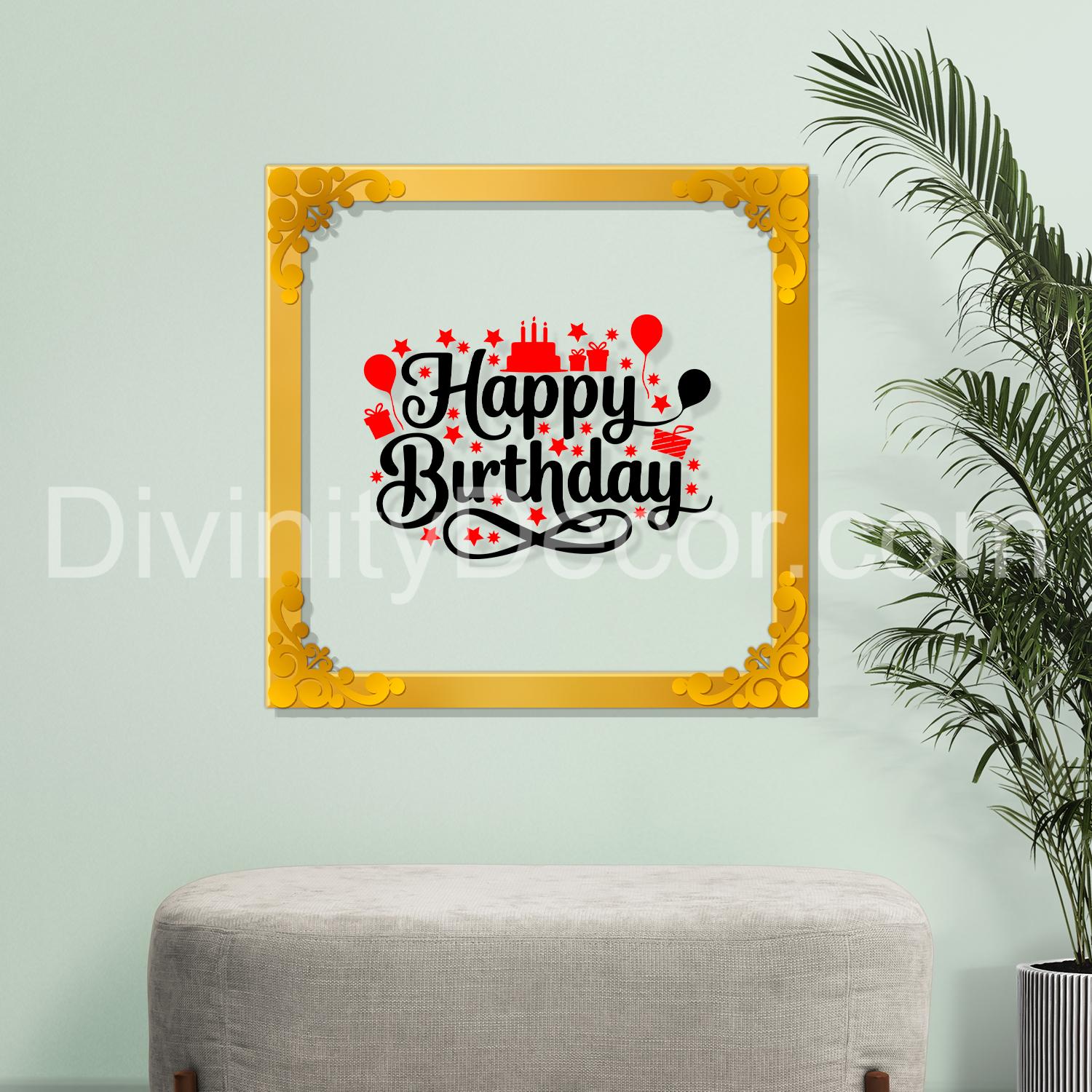 Happy birthday Golden Plaque for Gifting, Wall Décor Clear UV print with Golden Border-329