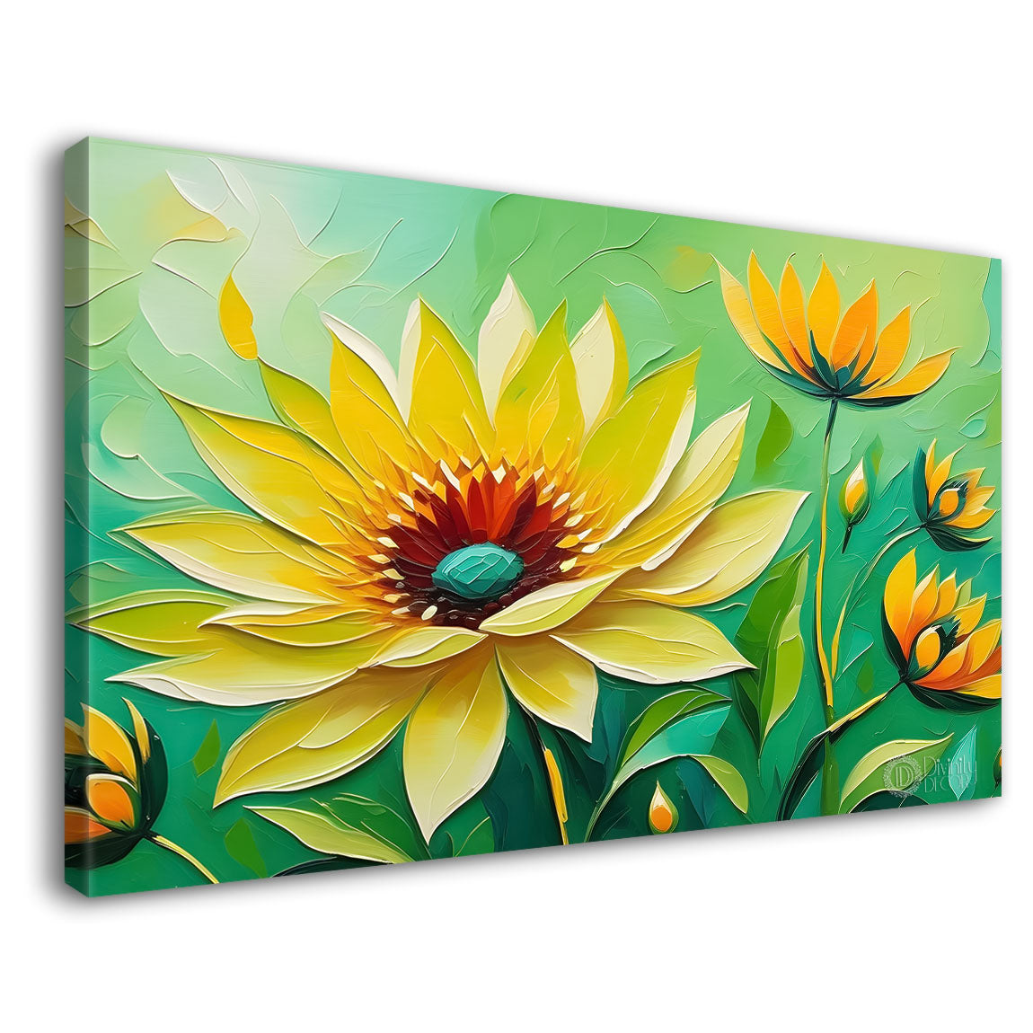 Yellow flowers in green background canvas painting- Flower-329