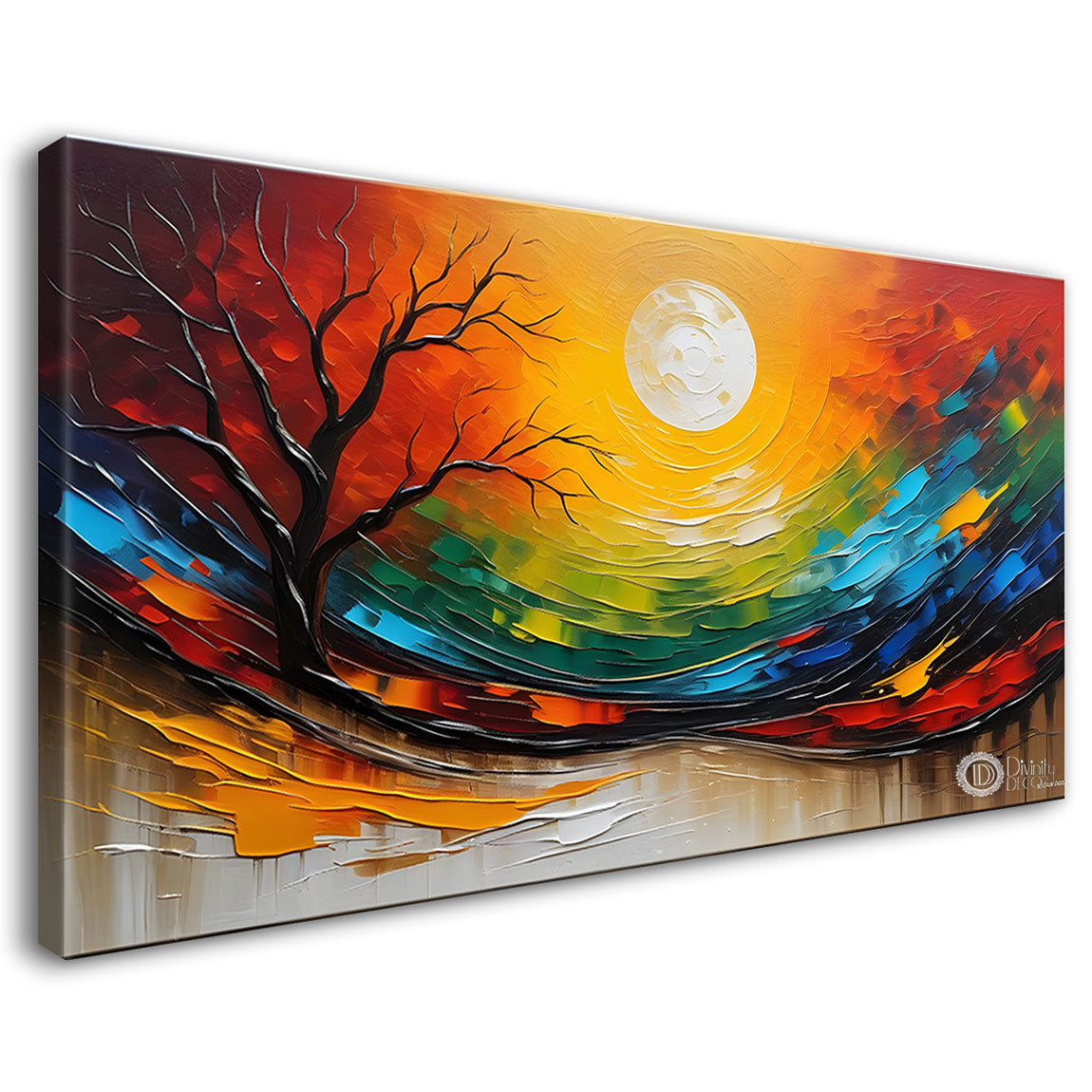 Sun with colorful background textured modern art Canvas Painting - Design - Modern-L-329