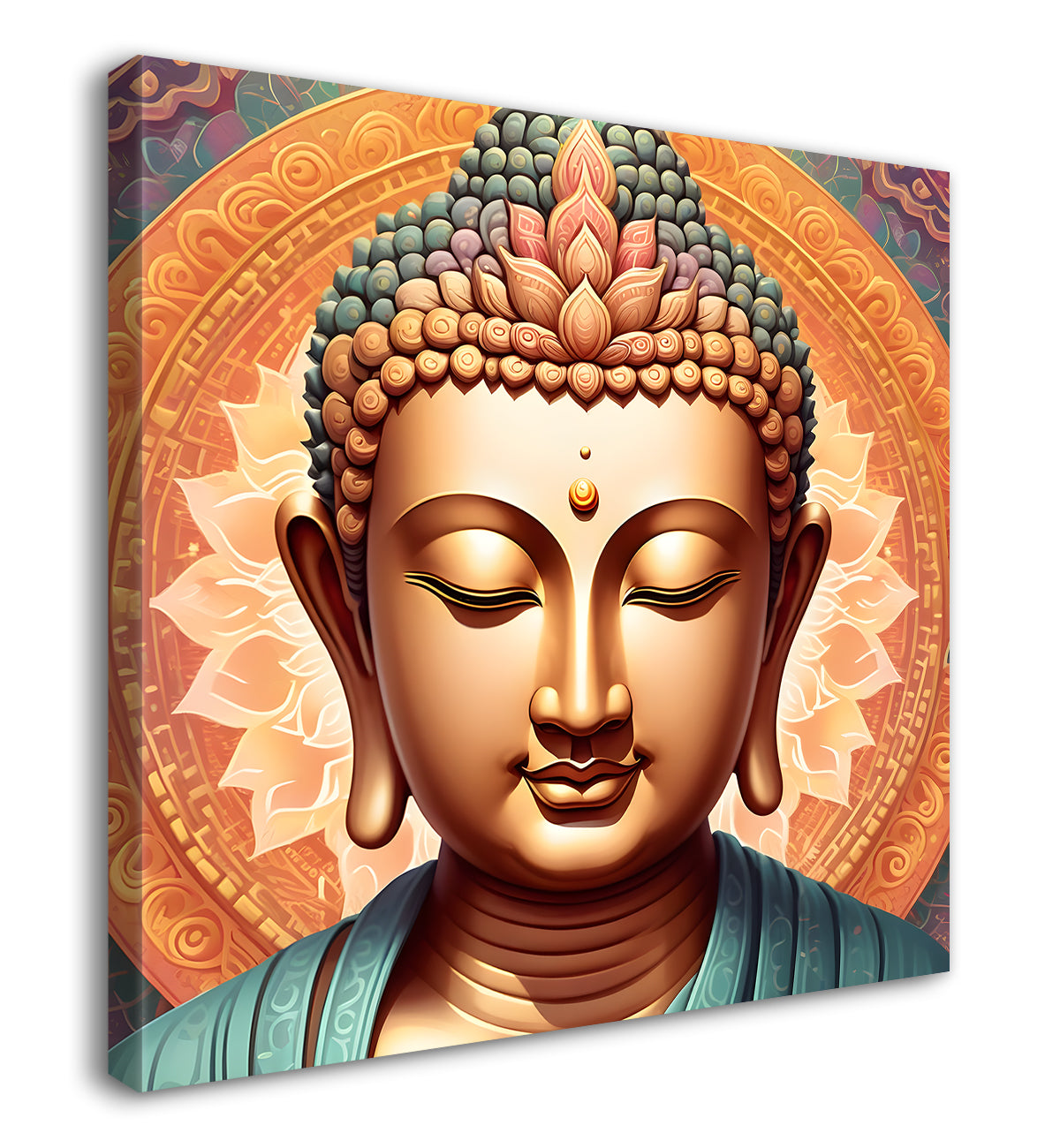 Pestal color buddha painting with floral mandala 24x24 inch Buddha-S-32
