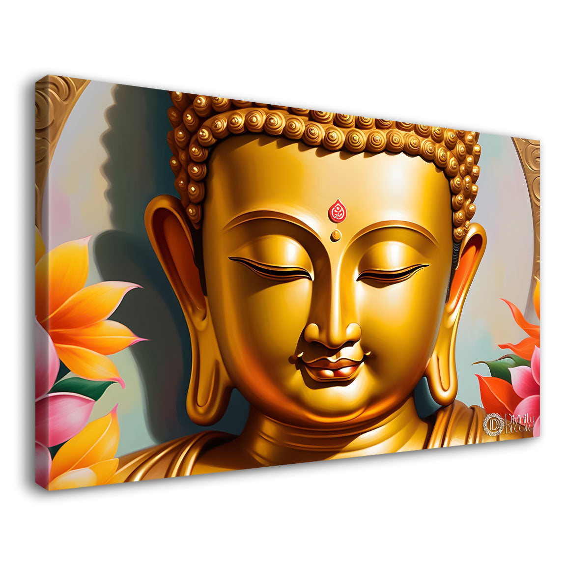 Golden buddha with lotus textured painting Canvas Wall Painting - Buddha-32