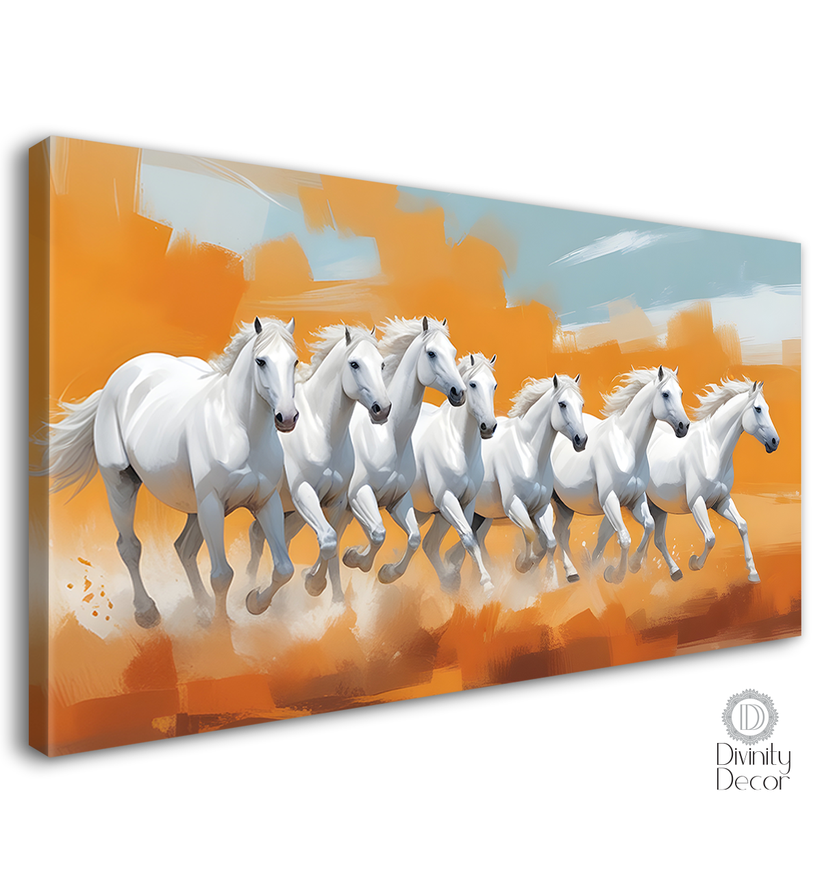 White running horses in yellow textured background art Canvas Painting - Design - Horse-33