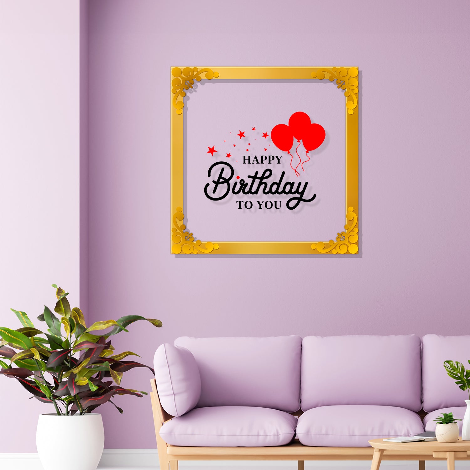 Happy birthday Golden Plaque for Gifting, Wall Décor Clear UV print with Golden Border-330