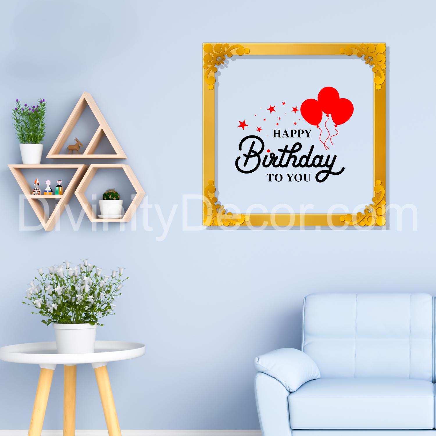 Happy birthday Golden Plaque for Gifting, Wall Décor Clear UV print with Golden Border-330