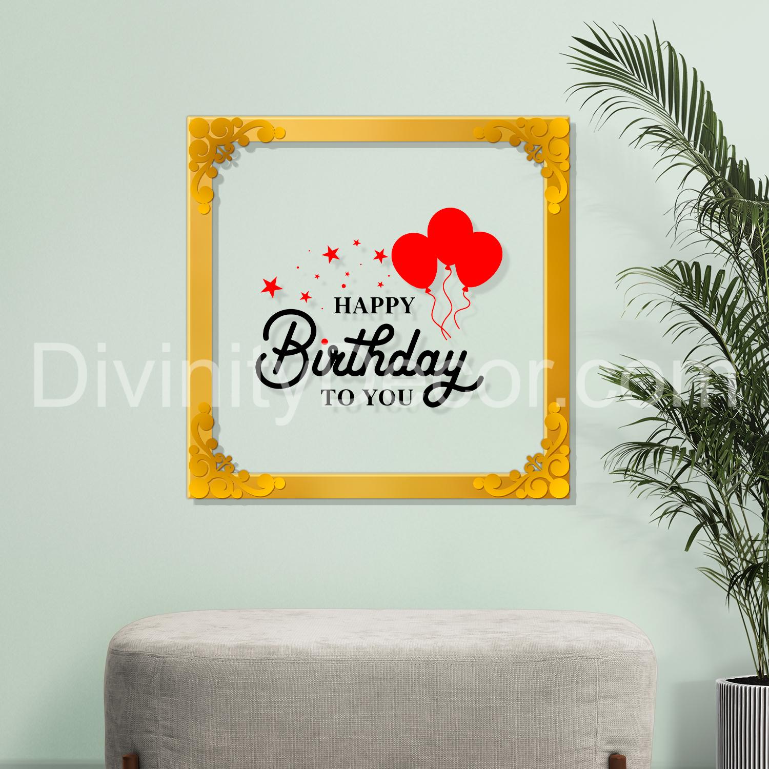 Happy birthday Golden Plaque for Gifting, Wall Décor Clear UV print with Golden Border-330