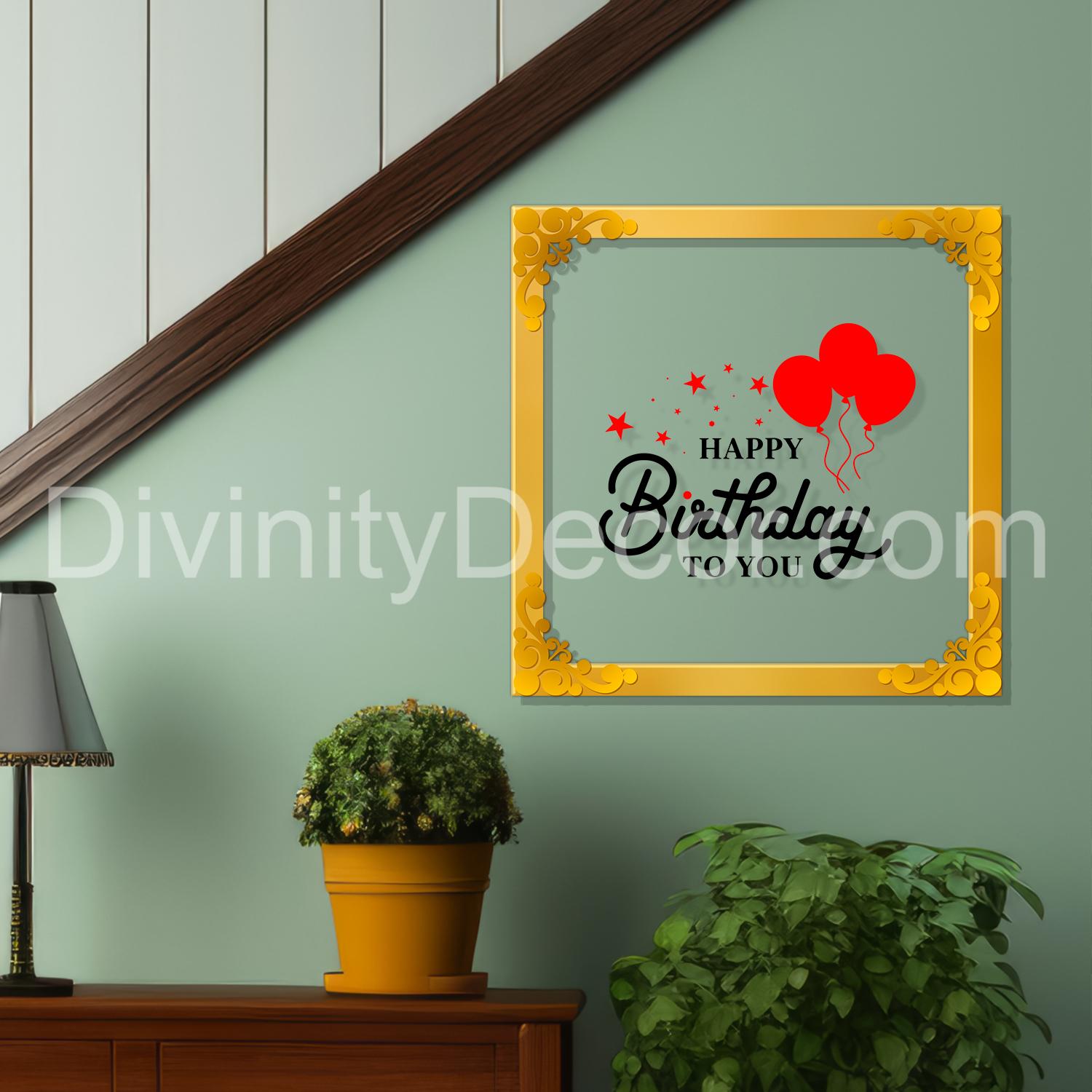 Happy birthday Golden Plaque for Gifting, Wall Décor Clear UV print with Golden Border-330