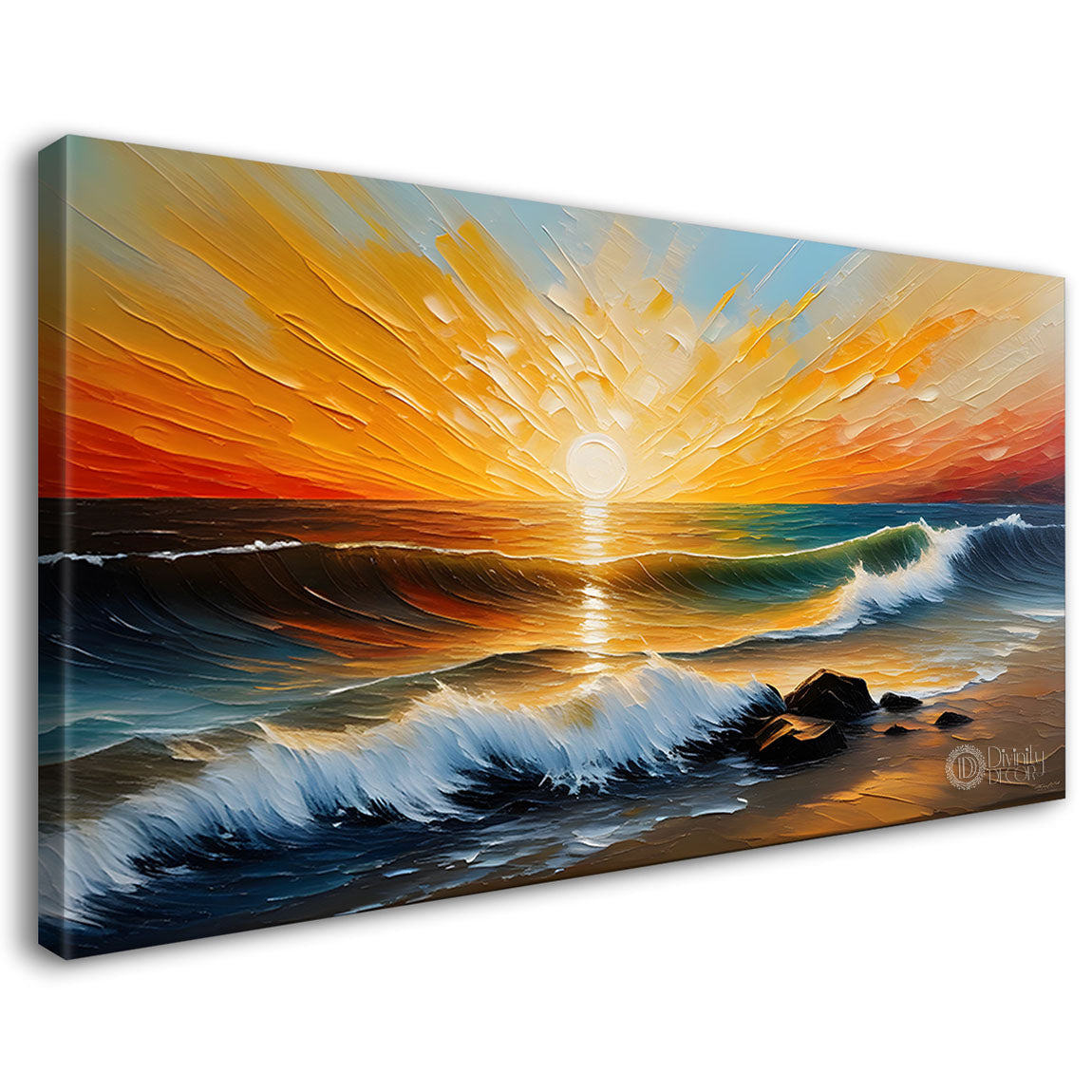 Beach and wave with sunset painting Canvas Painting - Nature Art -330