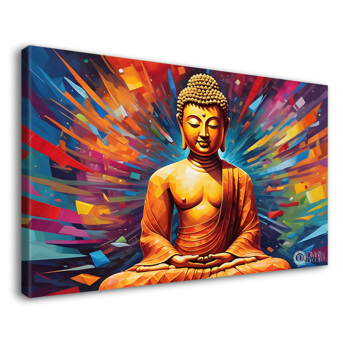 Golden buddha with colorful background textured painting Canvas Wall Painting - Buddha-331