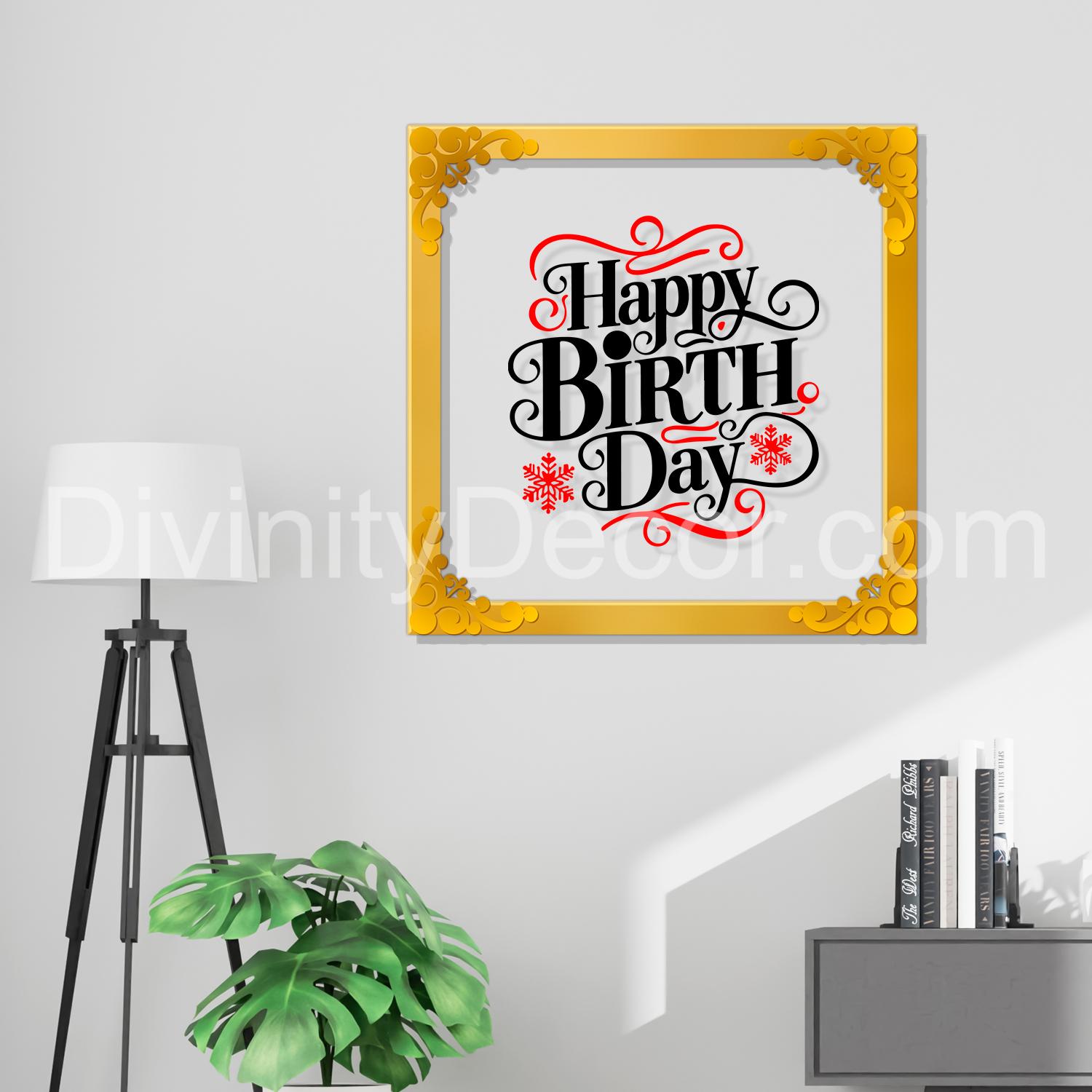 Happy birthday Golden Plaque for Gifting, Wall Décor Clear UV print with Golden Border-331