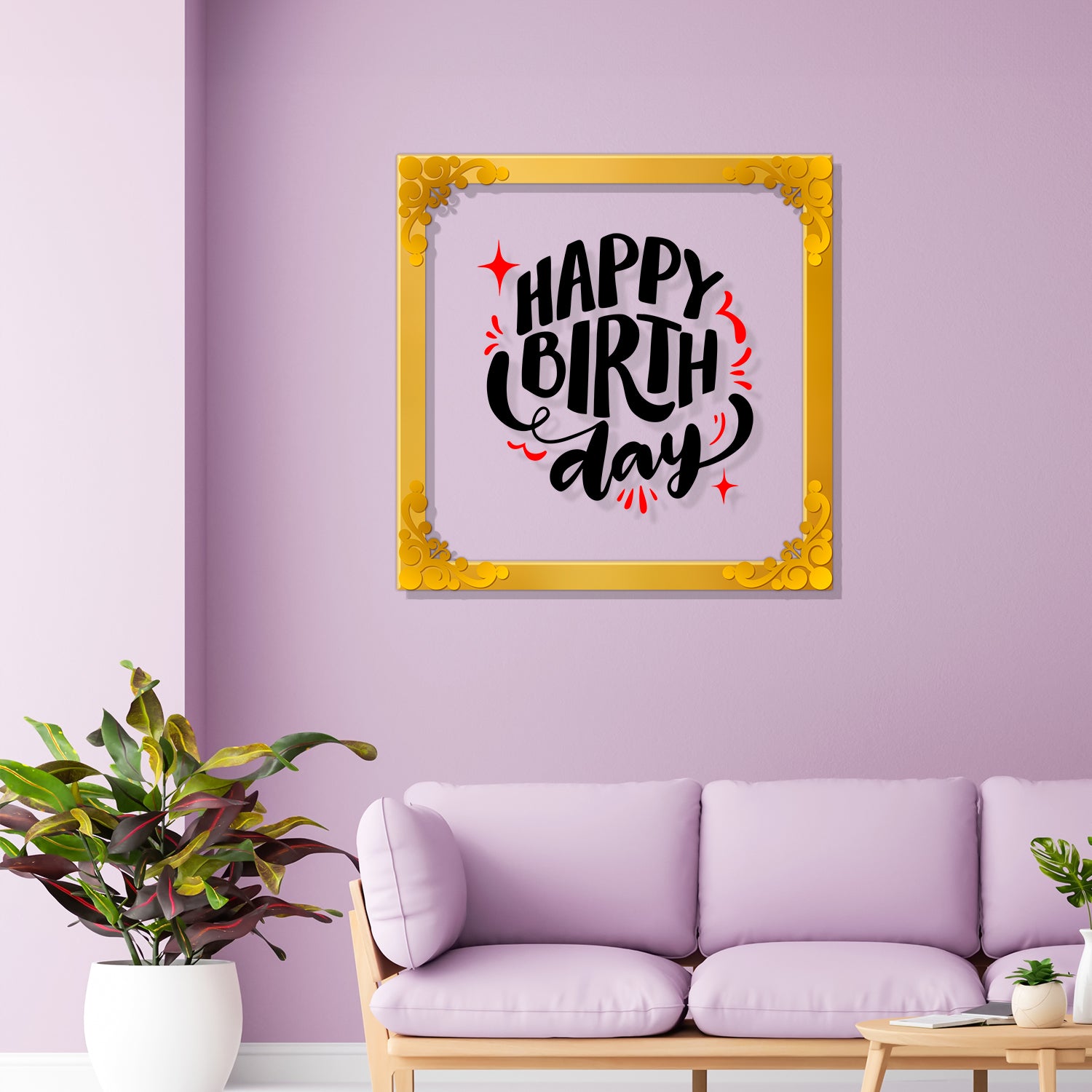 Happy birthday Golden Plaque for Gifting, Wall Décor Clear UV print with Golden Border-332