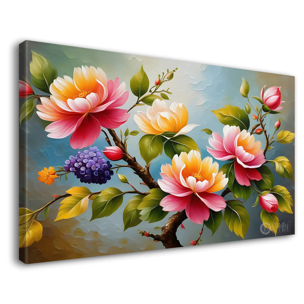 Pink flowers in light background canvas painting- Flower-332