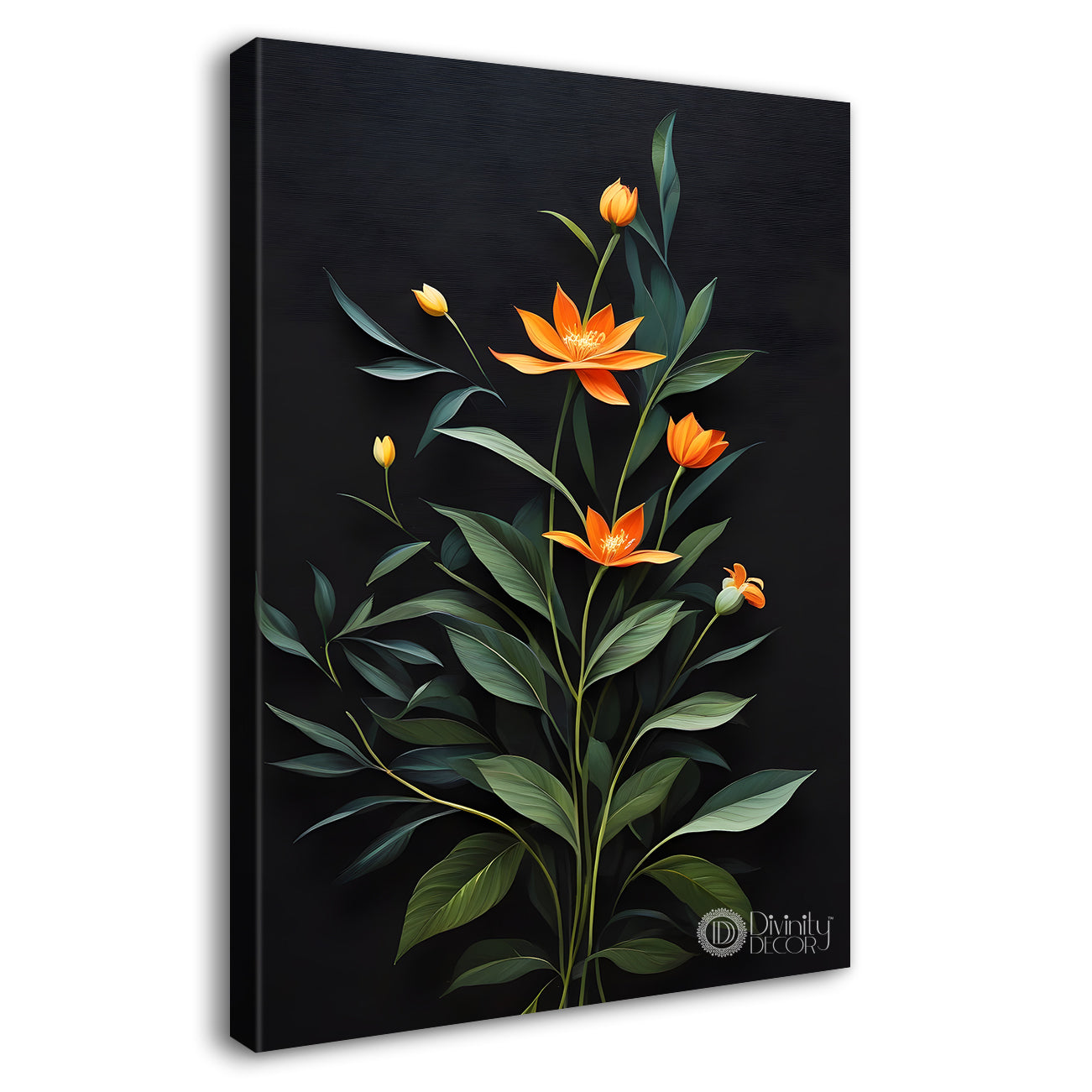 Orange flowers in dark textured background painting- Flower-V-332