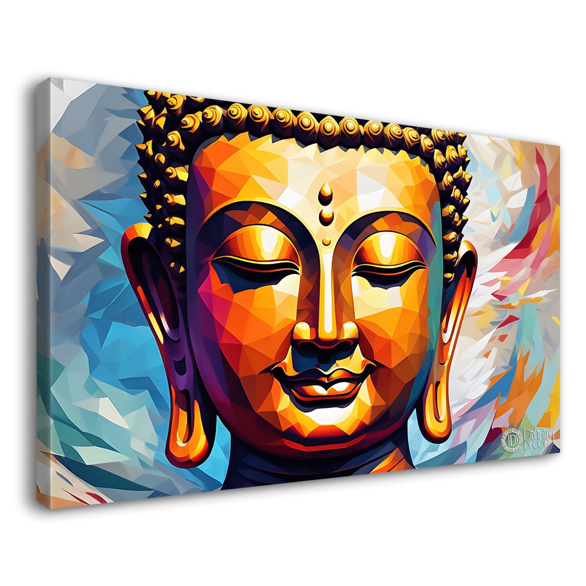 Golden buddha with colorful background textured painting Canvas Wall Painting - Buddha-333