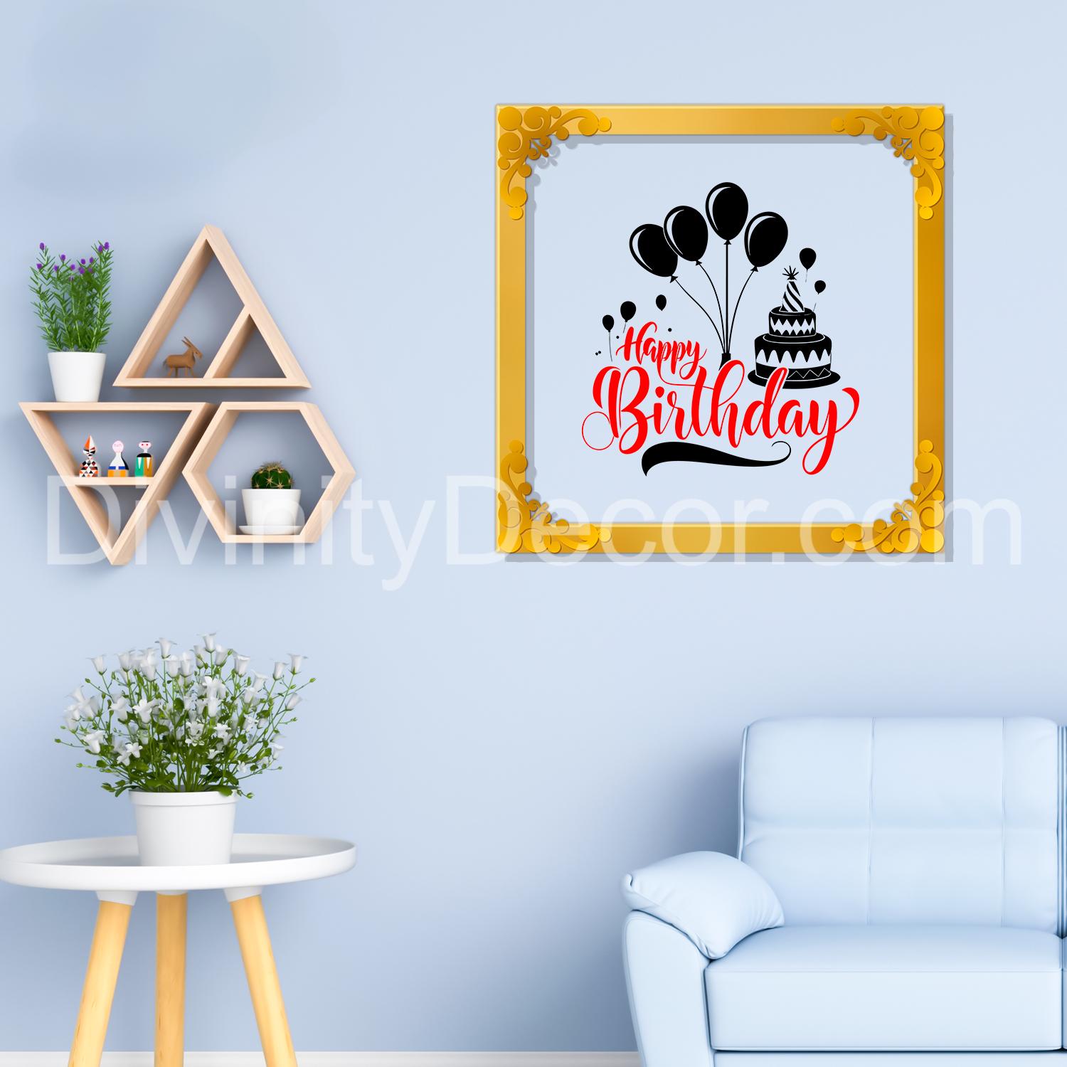 Happy birthday Golden Plaque for Gifting, Wall Décor Clear UV print with Golden Border-333