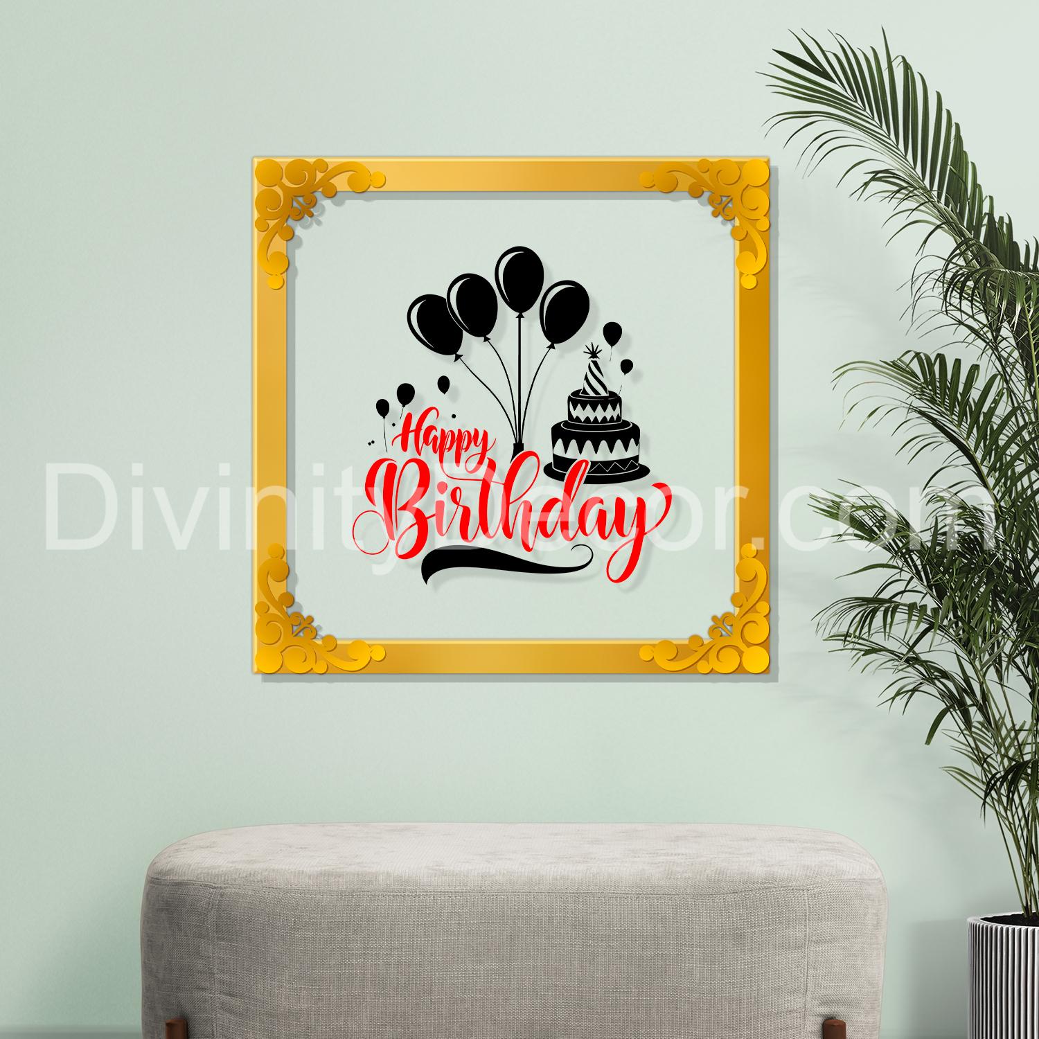 Happy birthday Golden Plaque for Gifting, Wall Décor Clear UV print with Golden Border-333