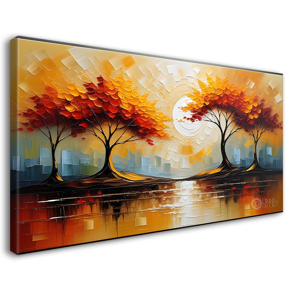 Orange trees with textured painting Canvas Painting - Nature Art -333