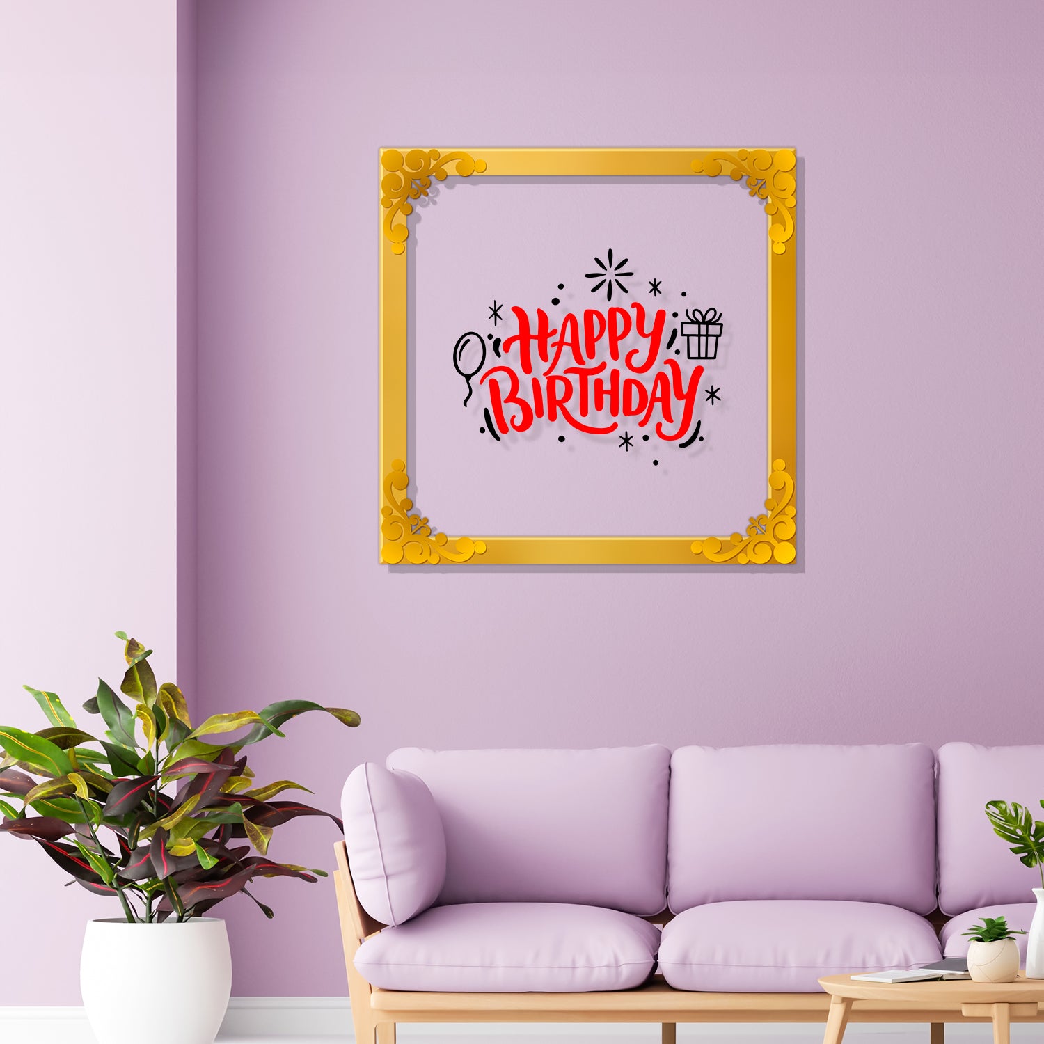 Happy birthday Golden Plaque for Gifting, Wall Décor Clear UV print with Golden Border-334