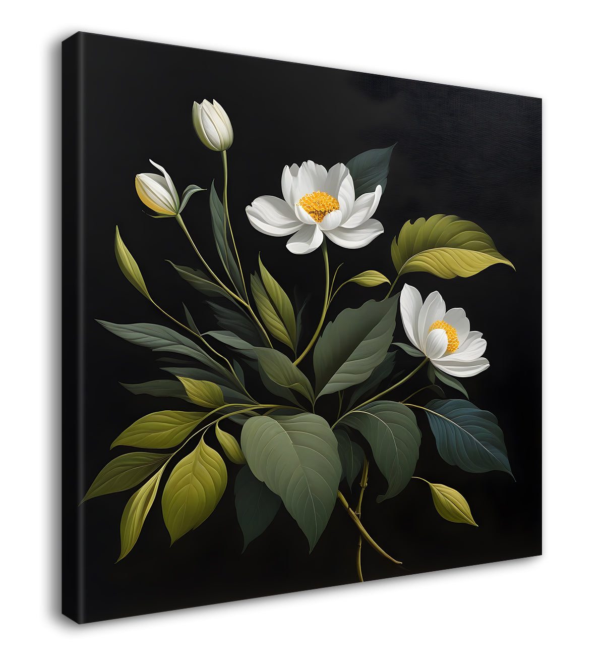 White flowers in black background painting- Flower-S-334