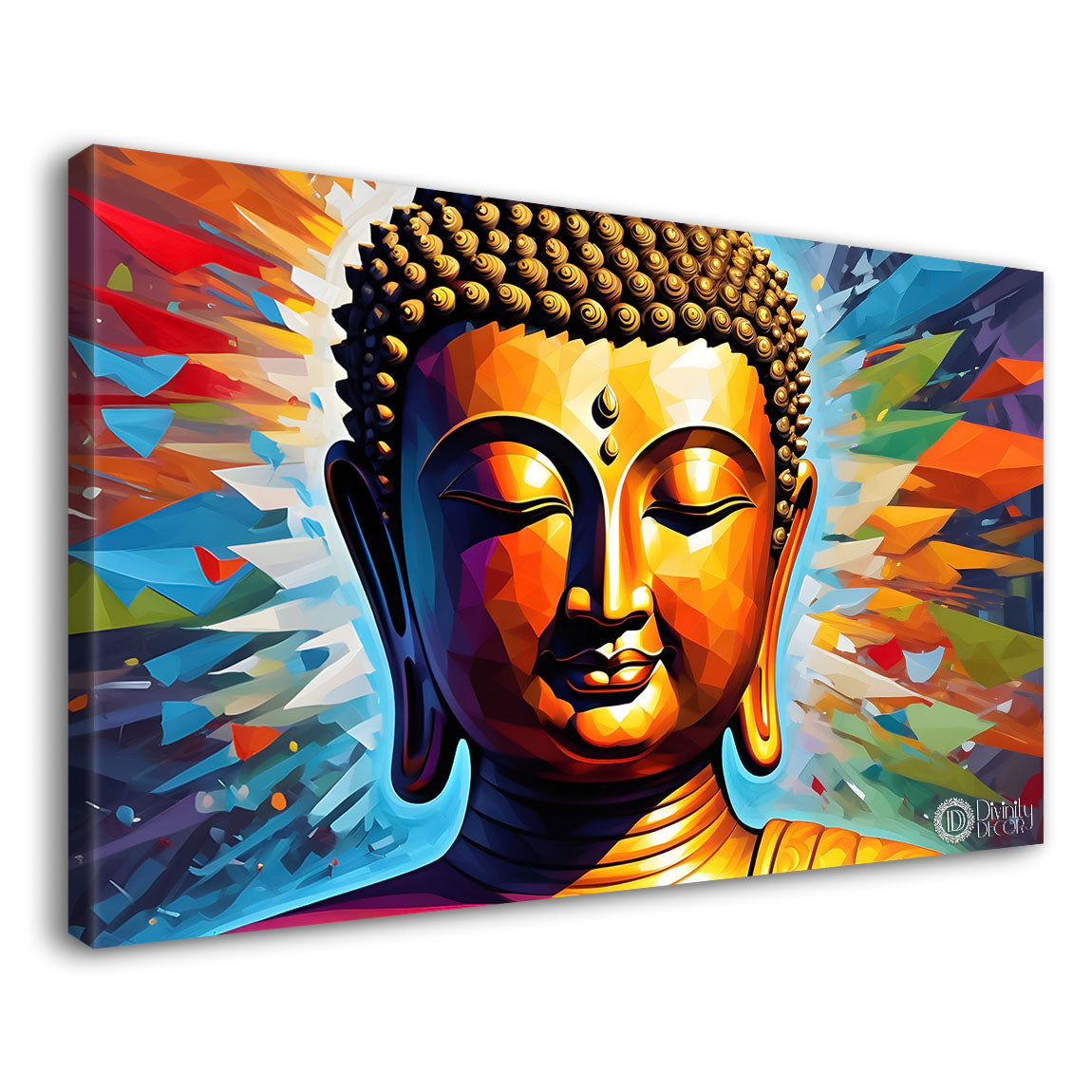 Golden buddha with colorful background textured painting Canvas Wall Painting - Buddha-335