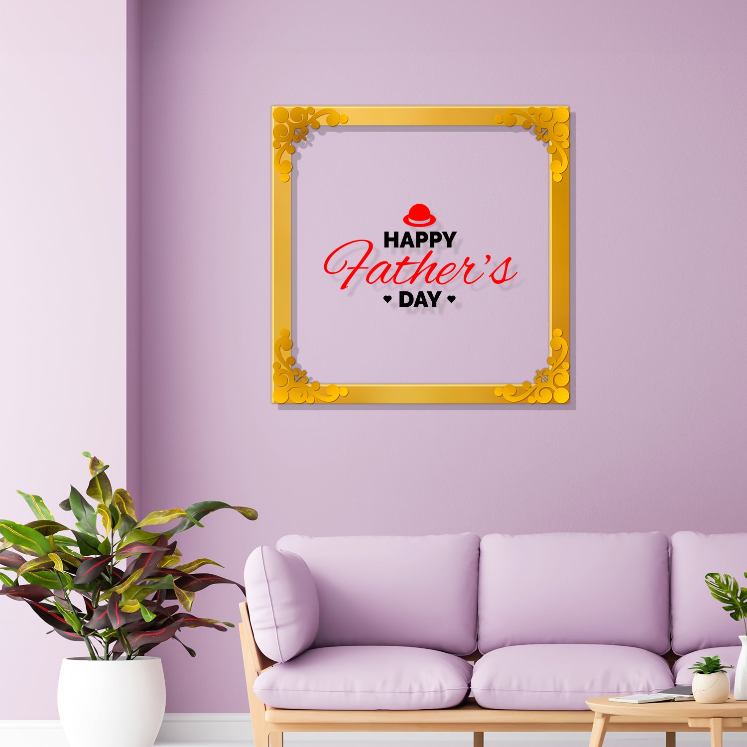 Happy father's day Golden Plaque for Gifting, Wall Décor Clear UV print with Golden Border-335