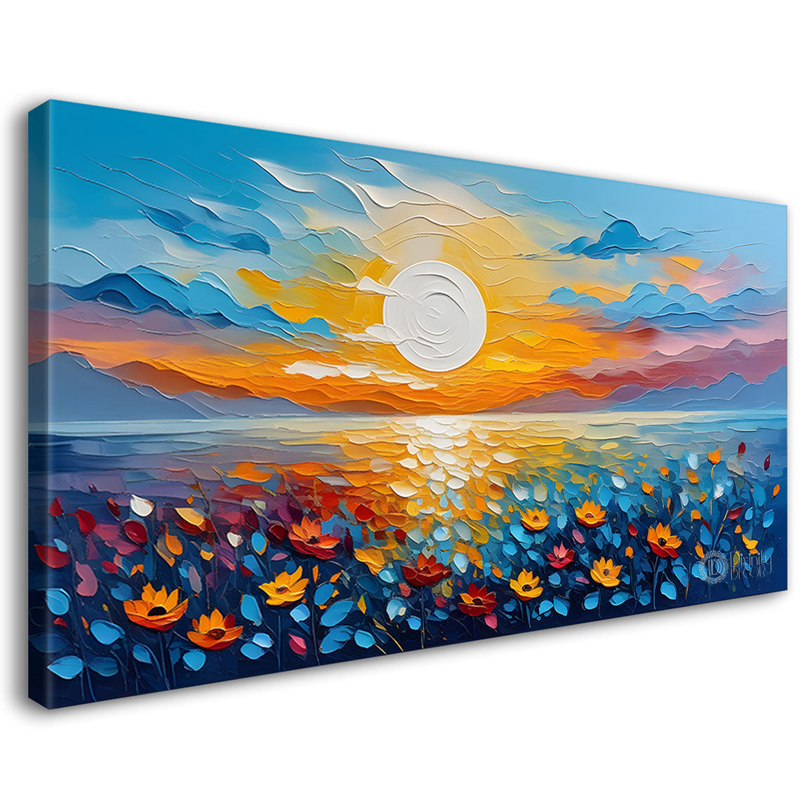 Mountains with flowers and sunset painting Canvas Painting - Nature Art -335
