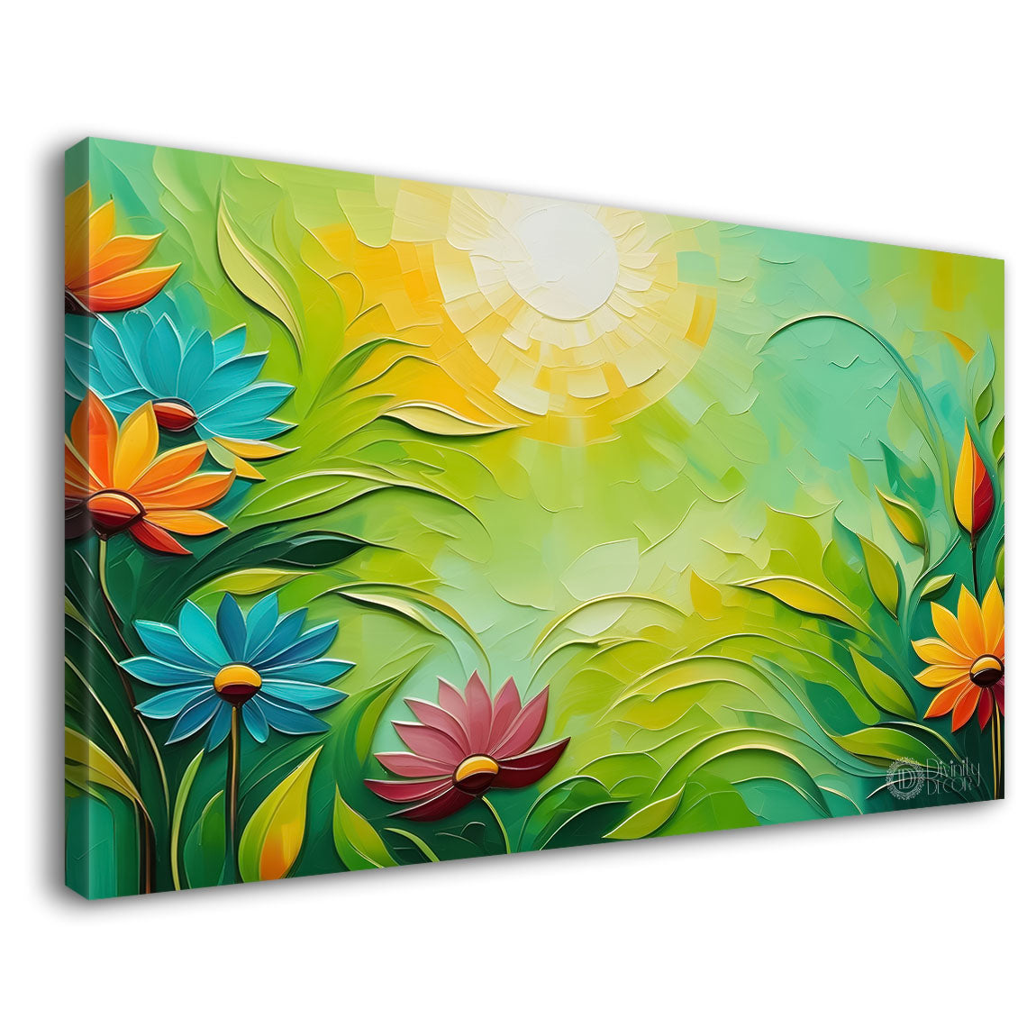 Orange flowers in green background canvas painting- Flower-335