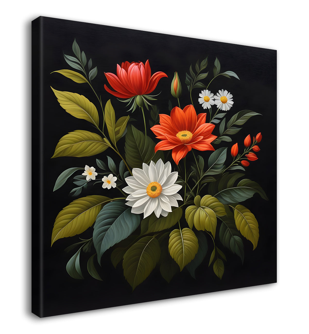 Colourful flowers in black background painting Flower-S-336