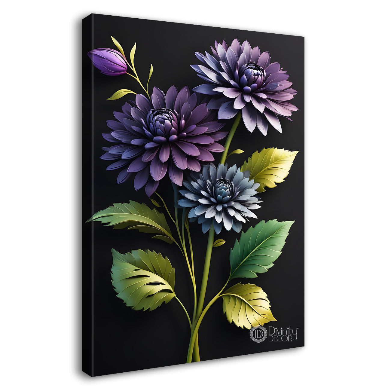 Purple flowers with dark textured background painting- Flower-V-336