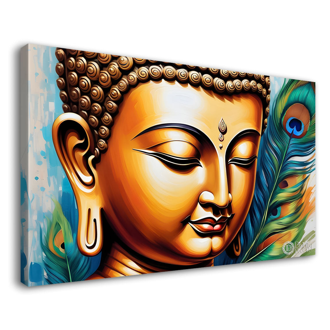 Golden buddha with colorful background textured painting Canvas Wall Painting - Buddha-337