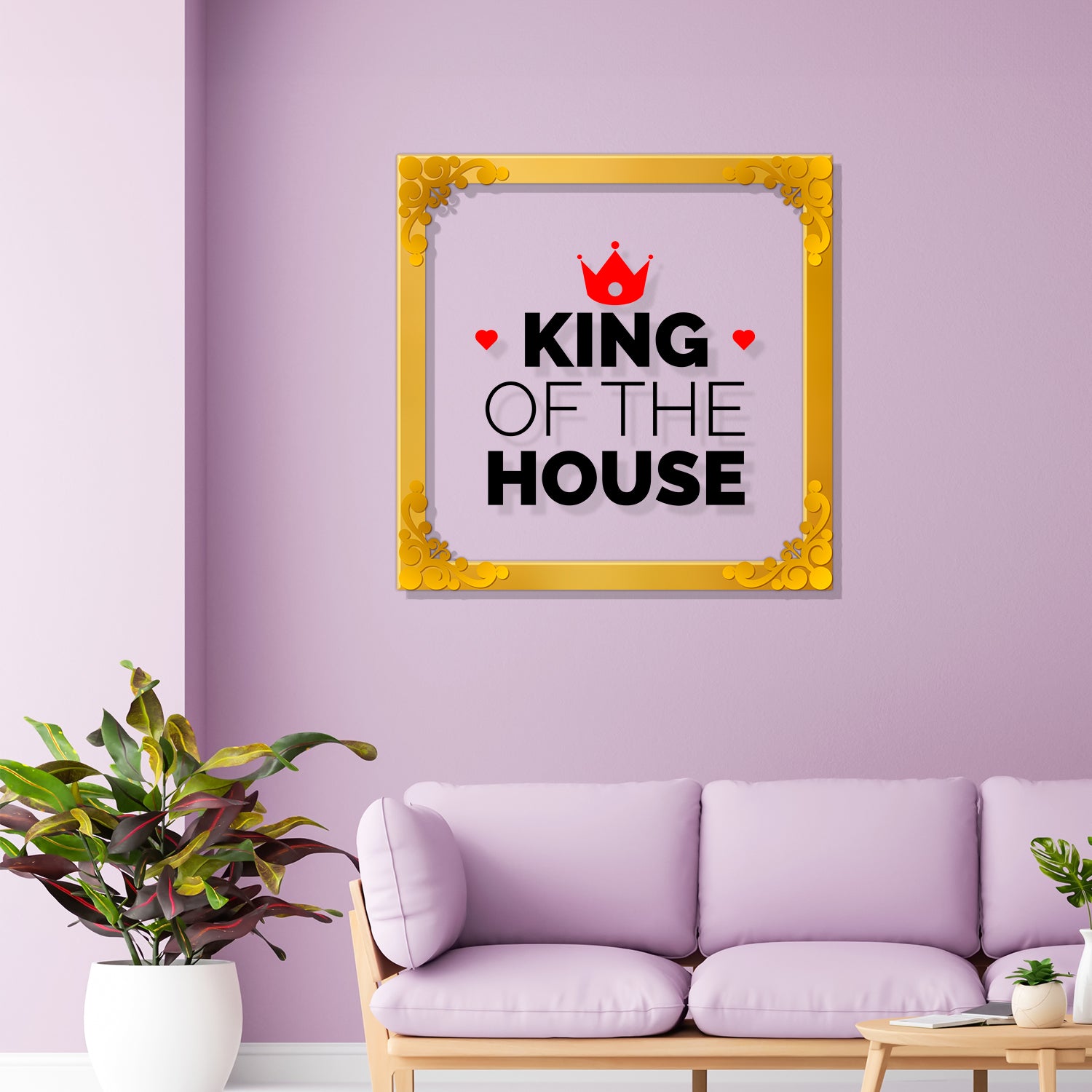 King of the house Golden Plaque for Gifting, Wall Décor Clear UV print with Golden Border-337