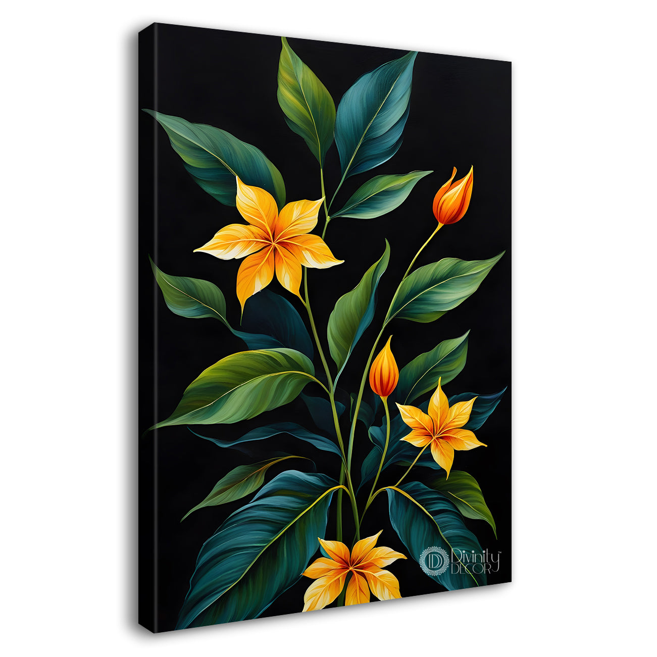 Yellow flowers with the dark textured painting- Flower-V-337