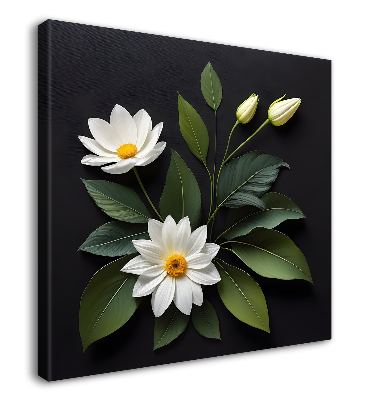 White flowers in black background painting Flower-S-337