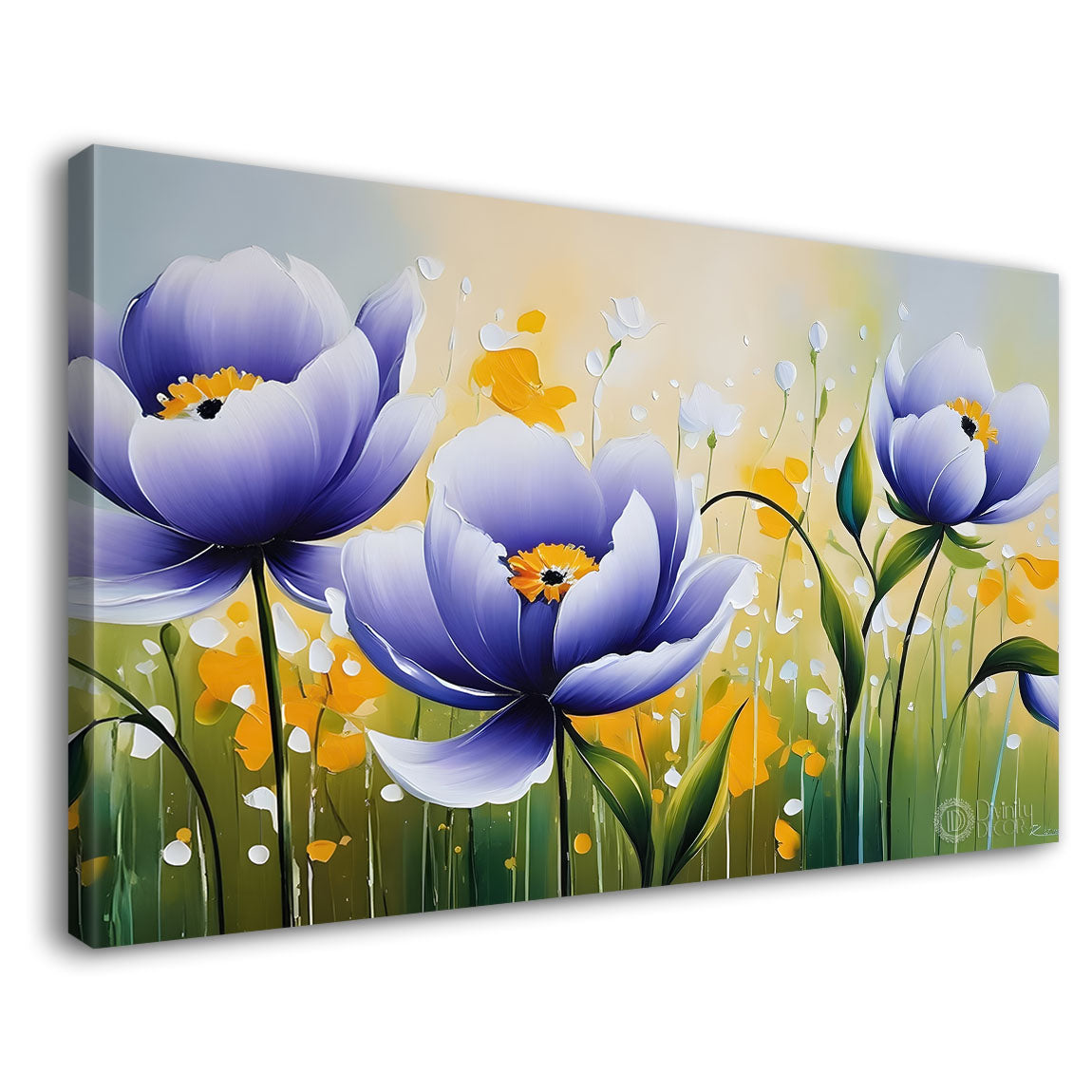 Purple flowers in grey background canvas painting- Flower-338