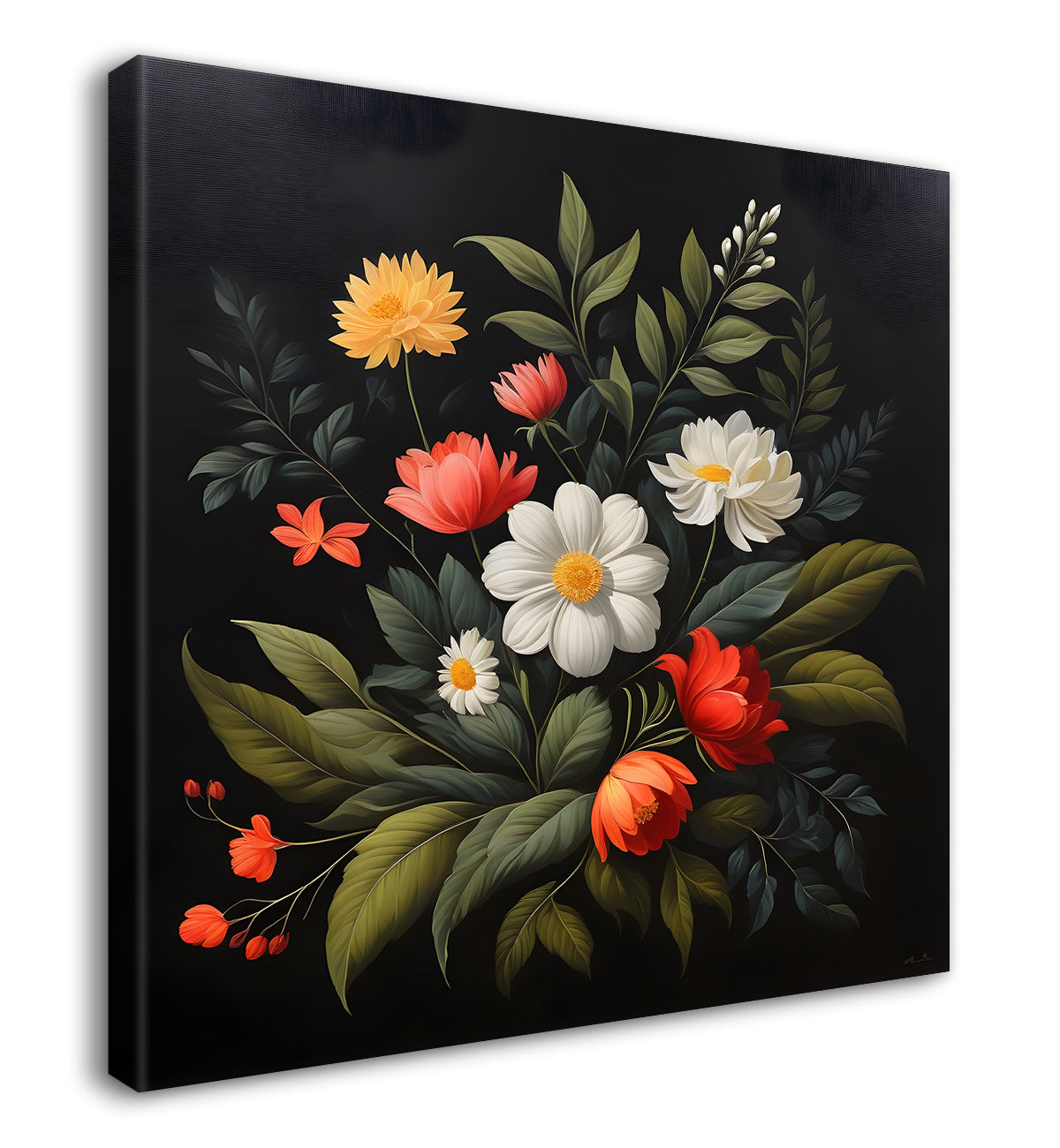 Colourful flowers in black background painting Flower-S-338