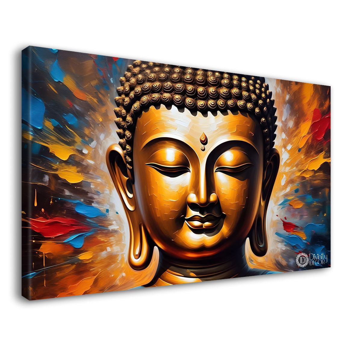 Golden buddha with colorful background textured painting Canvas Wall Painting - Buddha-339