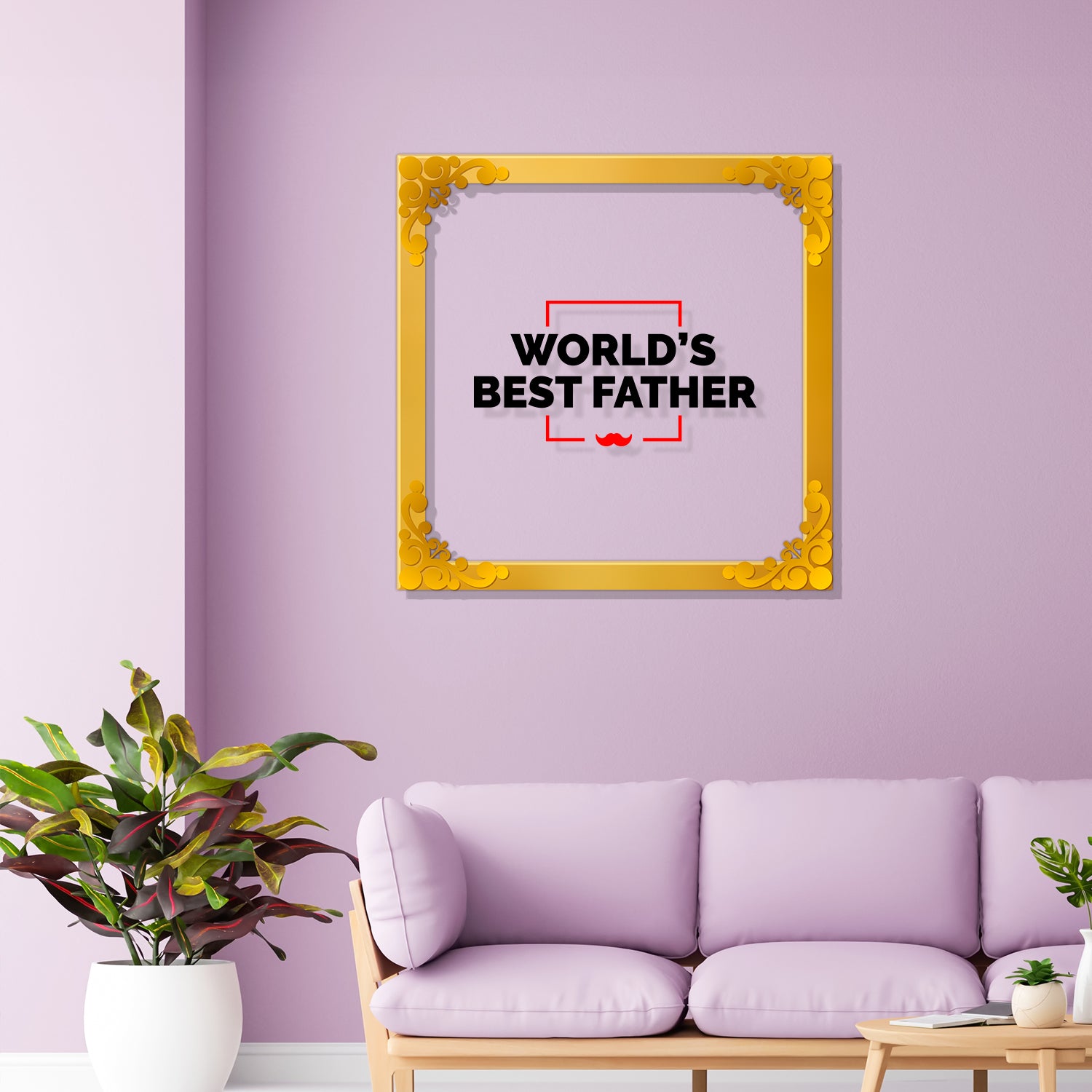 World's best father Golden Plaque for Gifting, Wall Décor Clear UV print with Golden Border-339