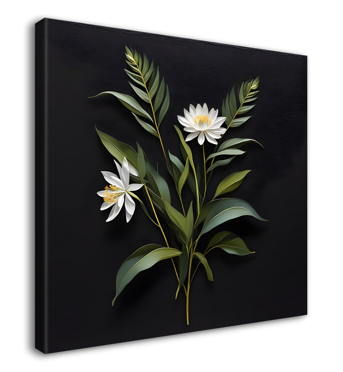 White flowers in black background painting Flower-S-339
