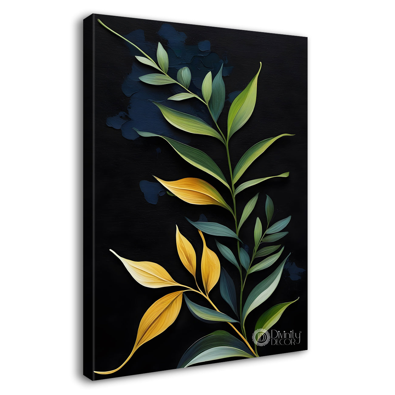 Yellow leaves in dark textured background painting- Flower-V-339