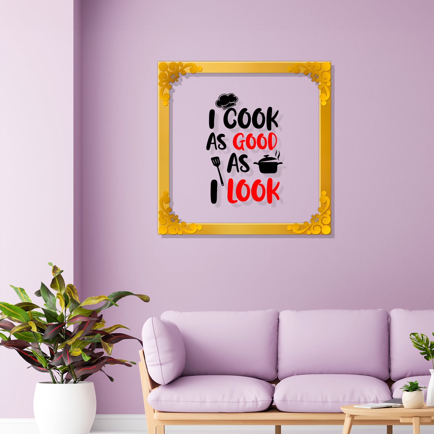 I cook as good as I look Golden Plaque for Gifting, Wall Decor Clear UV print with Golden Border-33