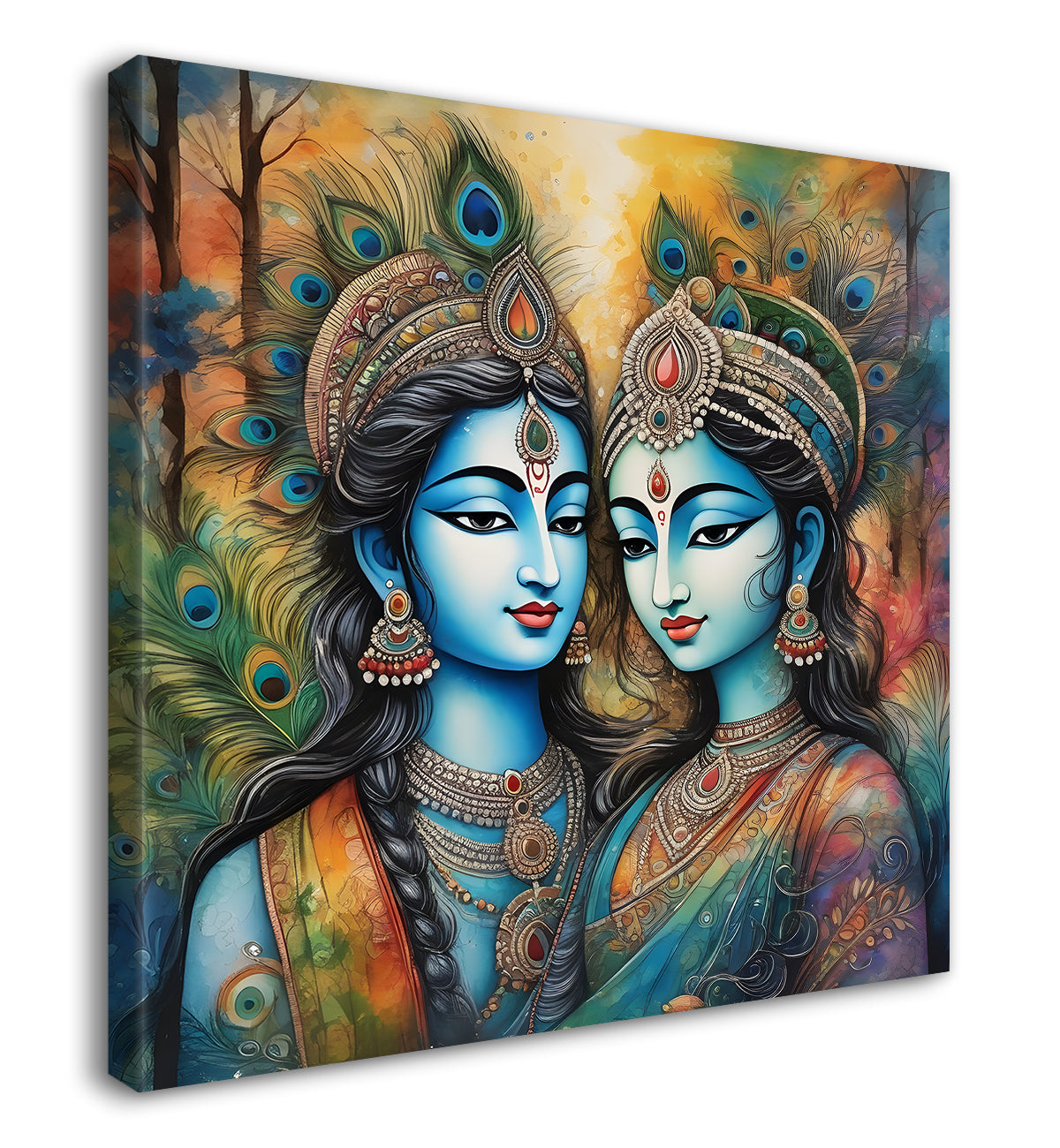 Blue face of krishna with radha in oil painting Canvas Painting 24X24- Design - Krishna-S-33