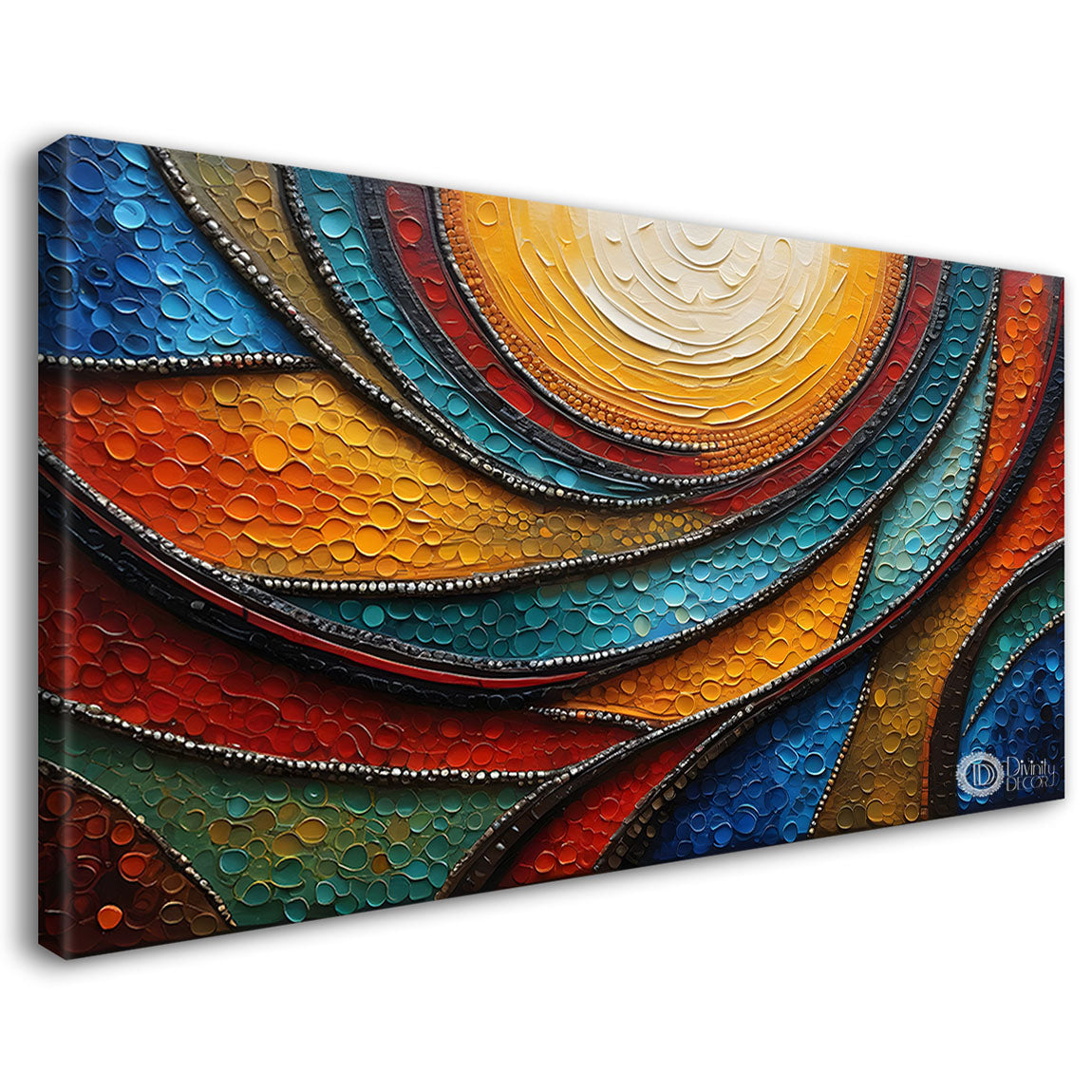 Colorful waves with Sun textured art Canvas Painting - Design - Modern-L-33