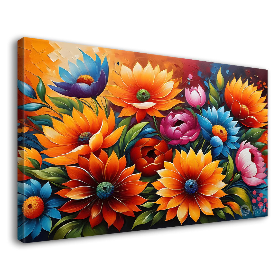 Orange and red flowers with bright textured painting- Design - Flower-33