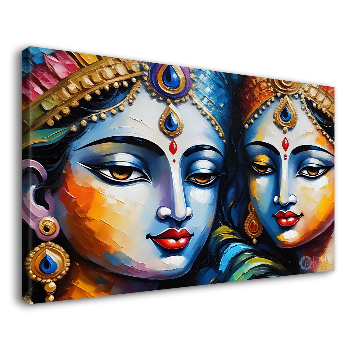 Radha and Krishna face in colors textured painting Canvas Painting - Design - Krishna-33