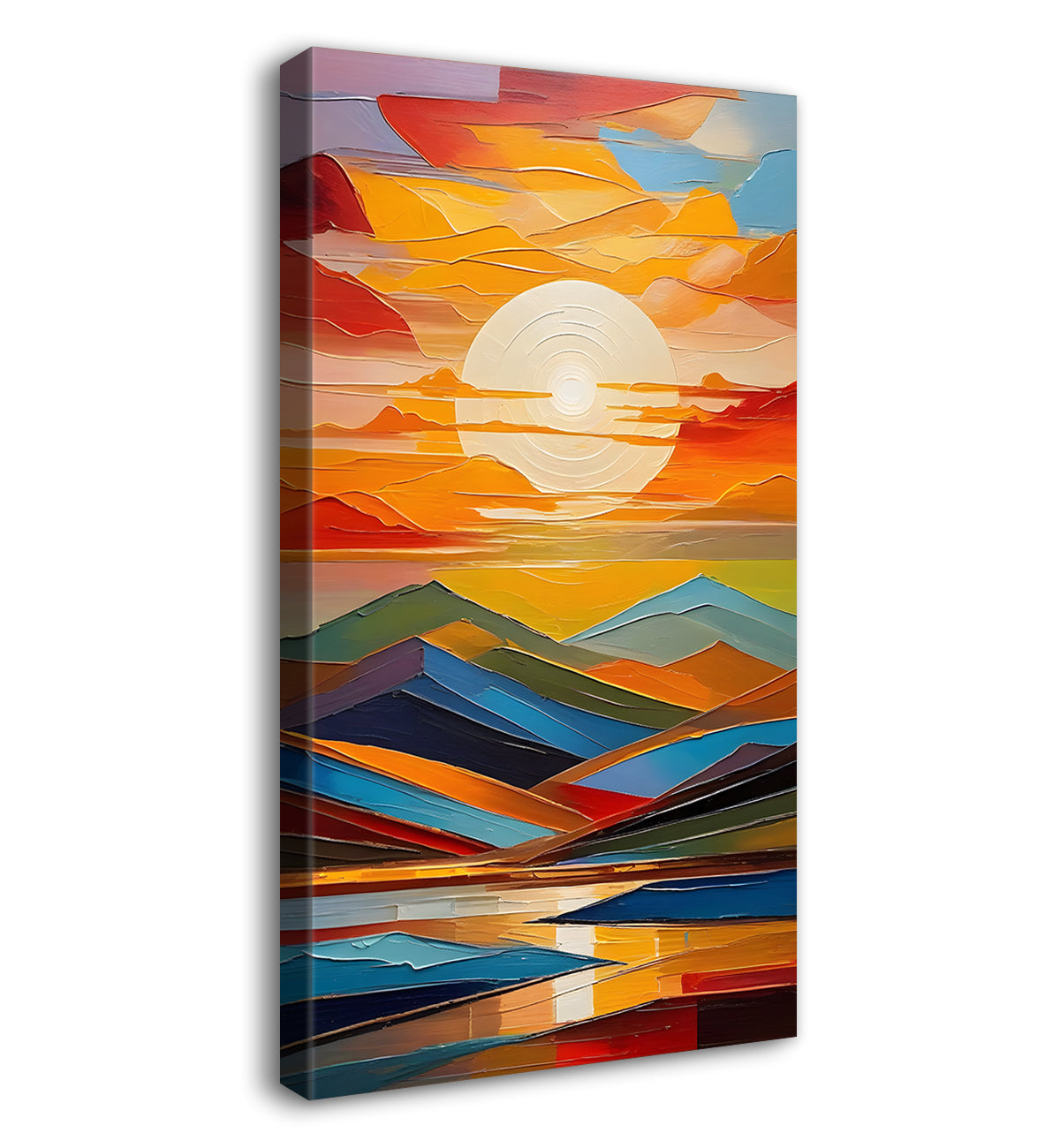 Colourful texutred modern art painting off mountains with sunset Canvas Painting - Design - Modern-V-33