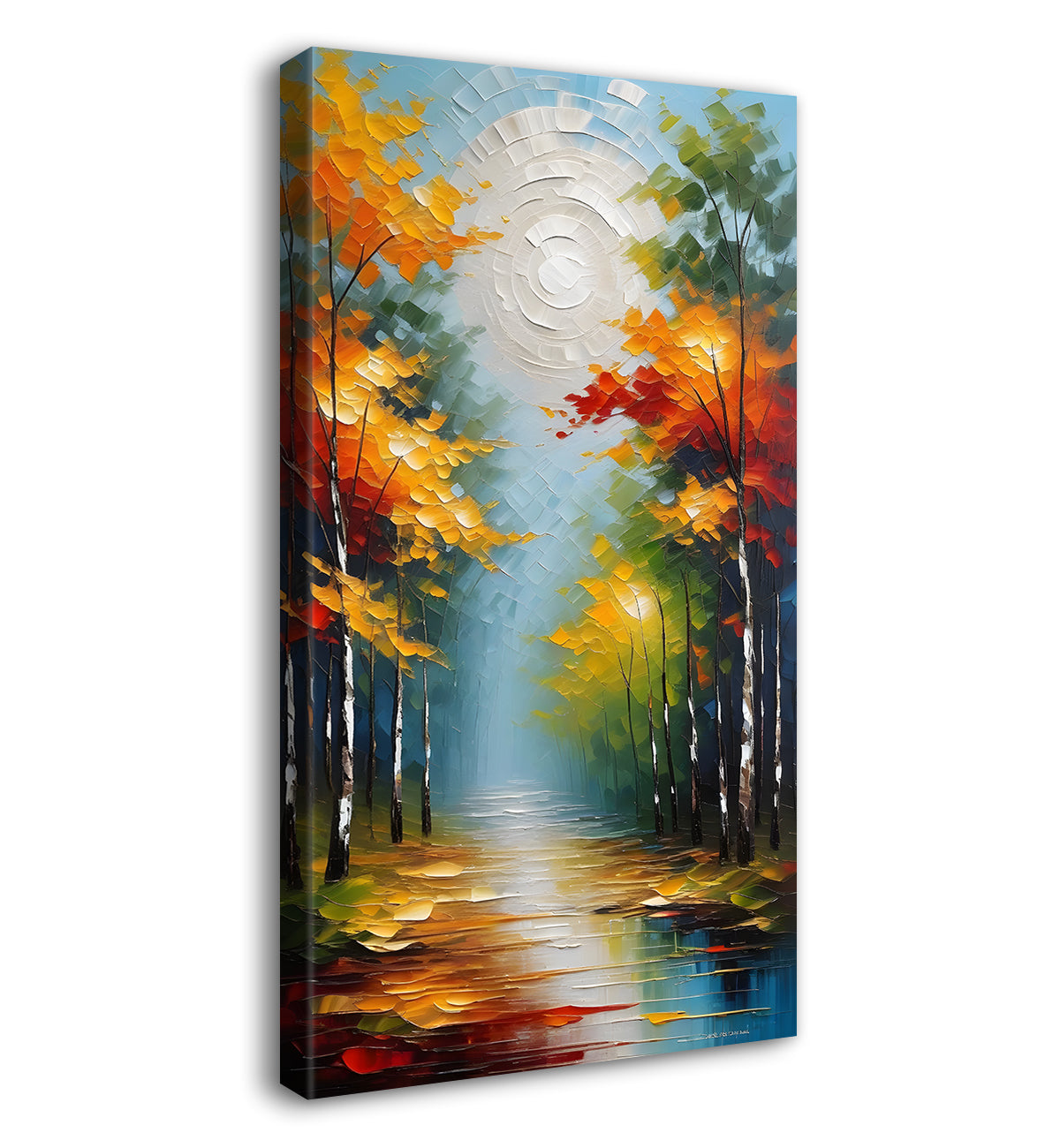 Orange trees with lake terxtured natural art Canvas Painting - Nature Art -V-33