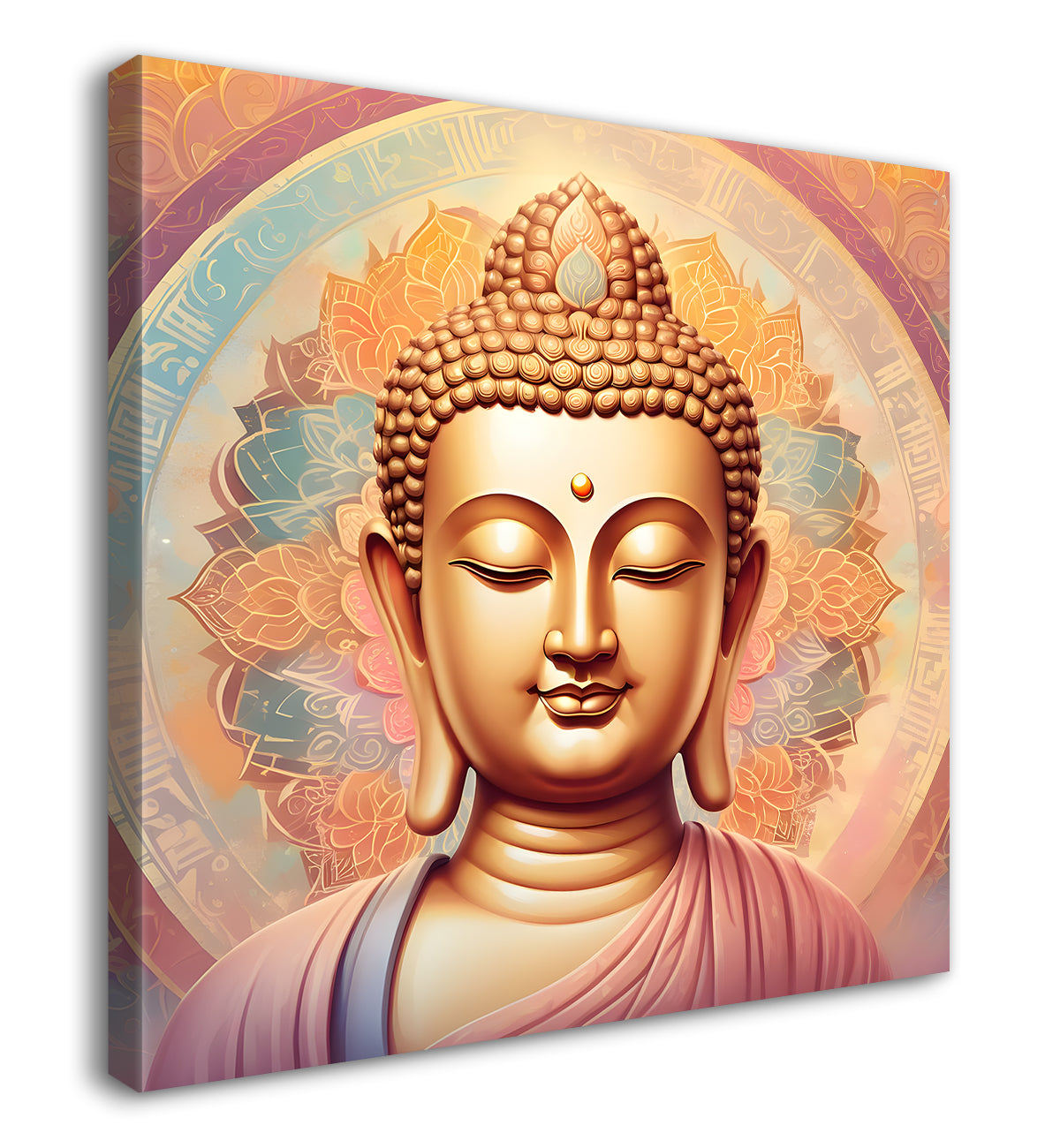 Pestal color buddha painting with floral mandala 24x24 inch Buddha-S-33