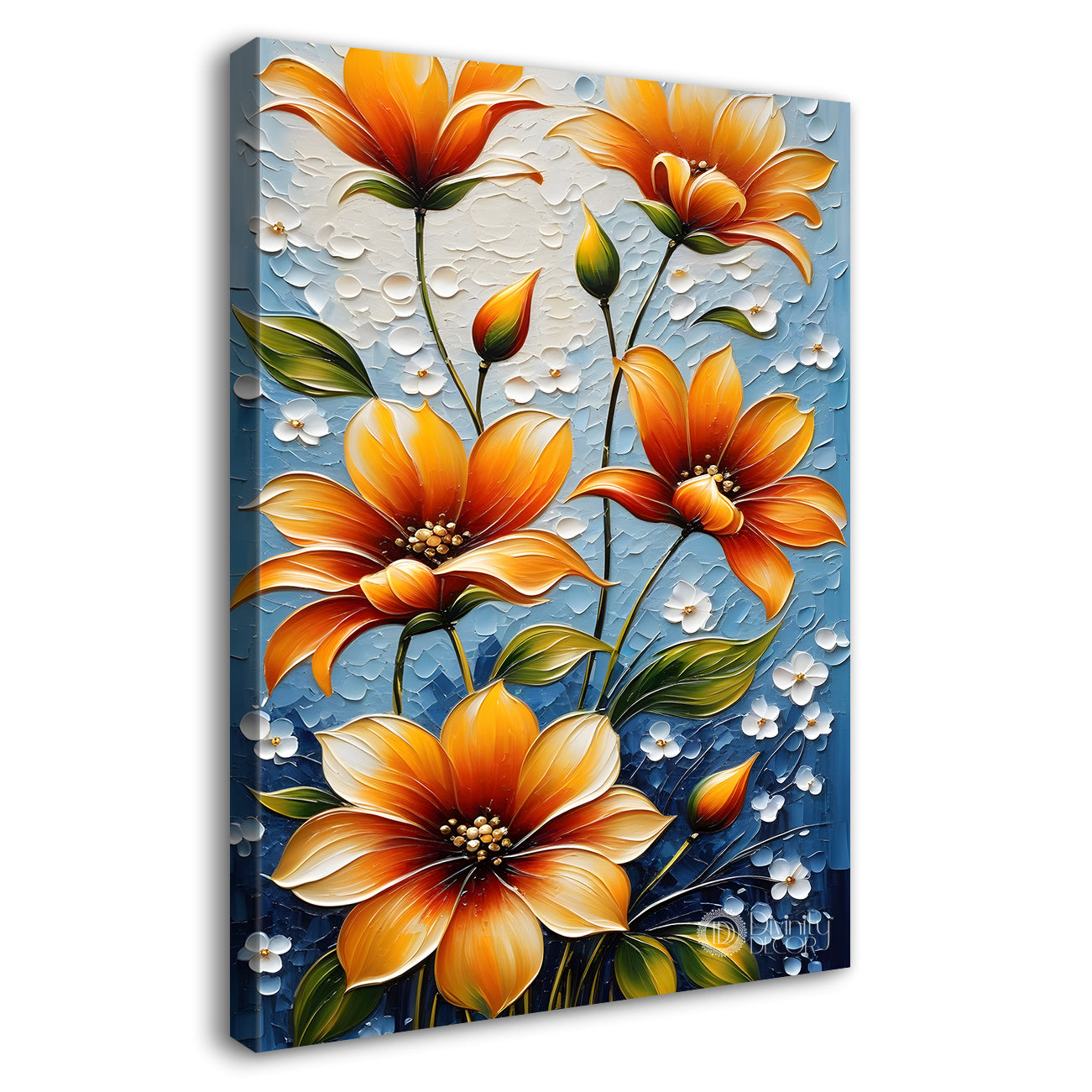 Orange flowers in grey textured background painting - Flower-V-33