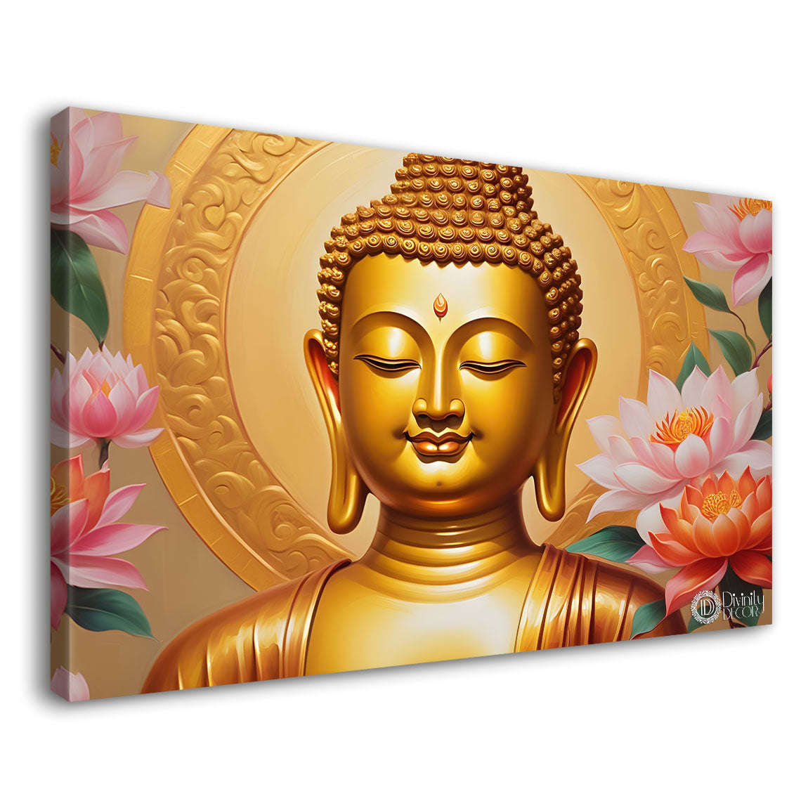 Golden buddha with lotus textured painting Canvas Wall Painting - Buddha-33